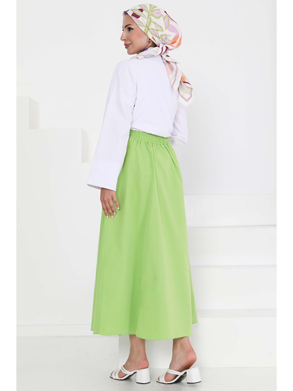 Yeşil Cepli Keten Etek Fistik Yesili - 27294-3