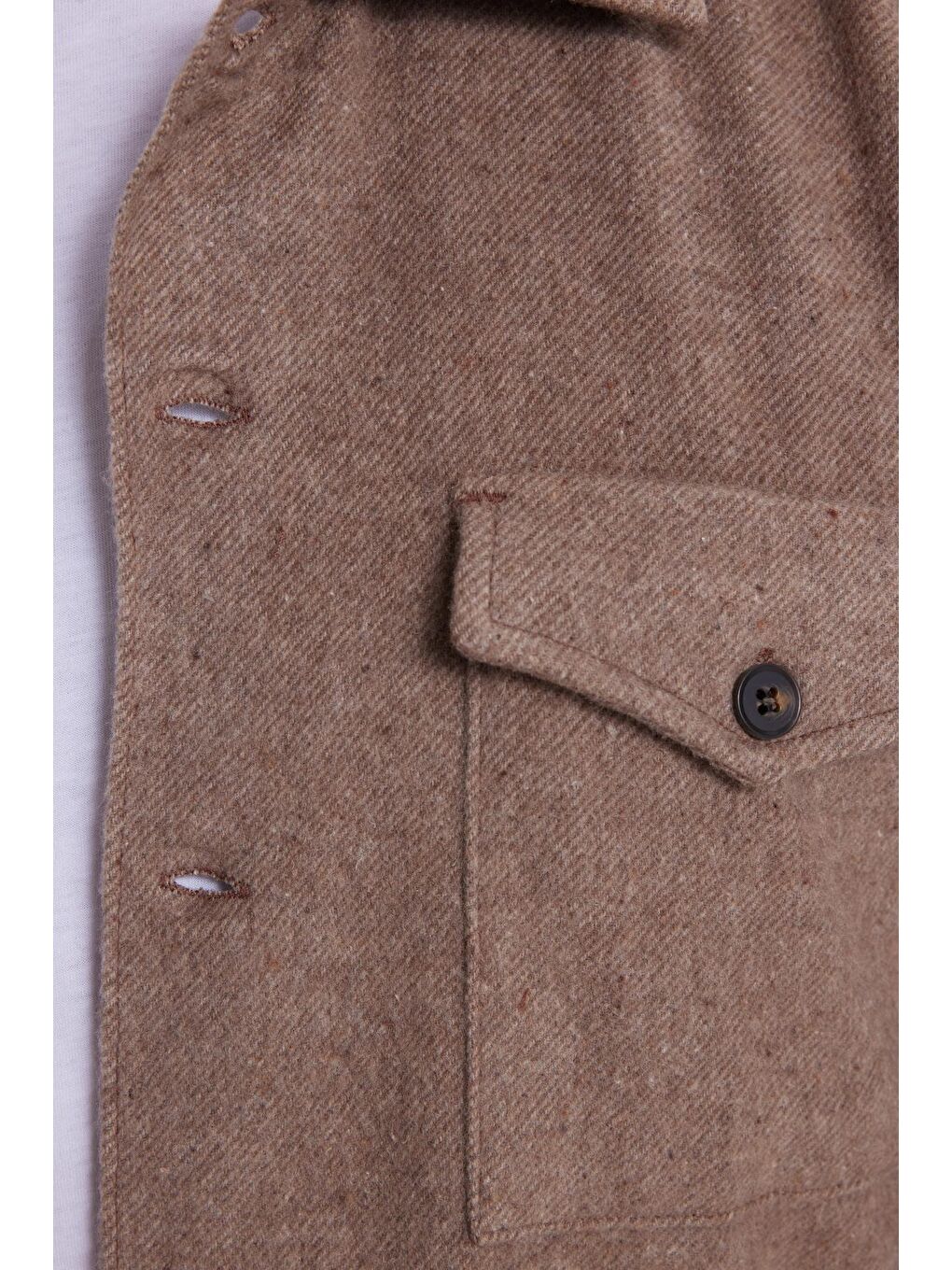 Kahverengi Erkek Regular Fit Rahat Kesim Kapaklı Çift Cep Kışlık Oduncu Açık Kahve Gömlek-6