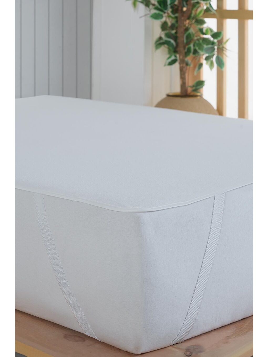 Beyaz Çift Kişilik 160x200cm Yatak Koruyucu Sıvı Geçirmez Alez-3