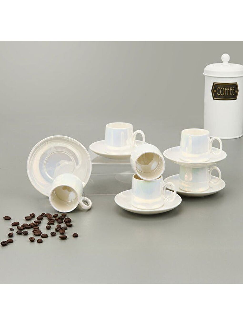 Pearl Porselen 6'lı Kahve Fincanı Seti - Beyaz