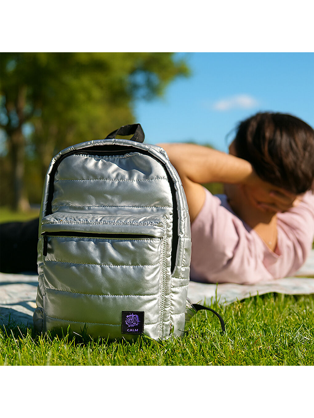 Moods Up Calm Kapitone Su Geçirmez Kumaşlı Okul ve Laptop Sırt Çantası Gümüş Renk-7