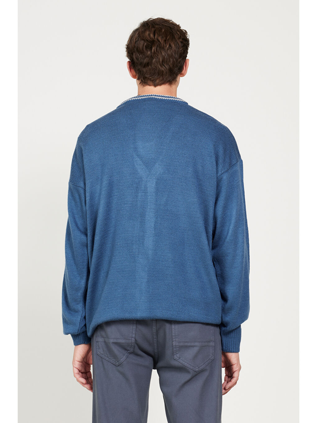 İndigo Erkek INDIGO-GRI MELANJ Standart Fit Normal Kesim V Yaka Triko Hırka-6