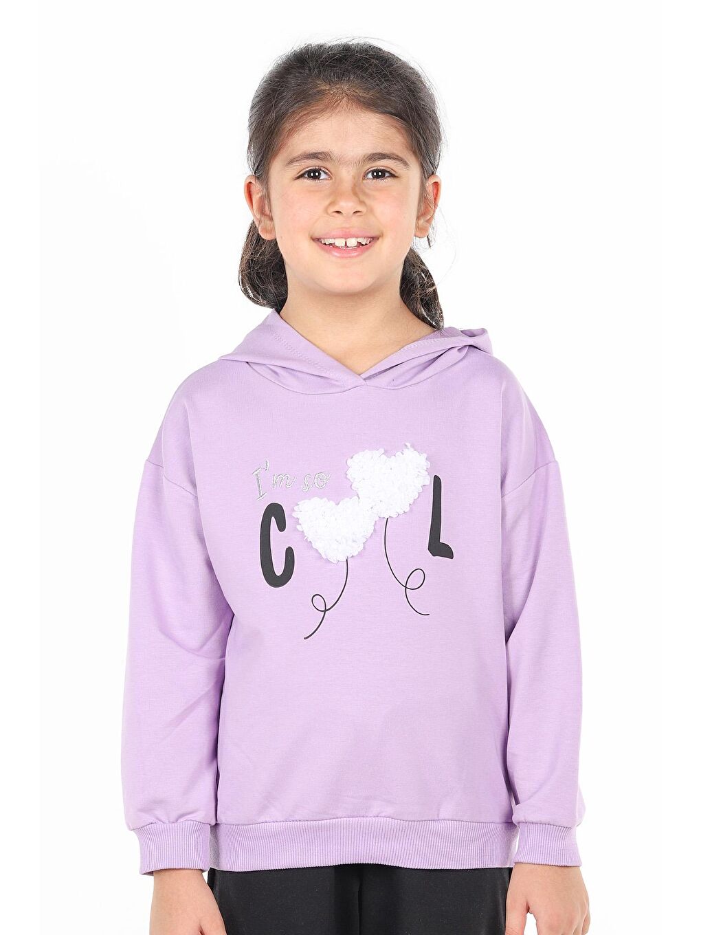 KİKO Lila Kapüşonlu Baskılı Uzun Kollu Kız Çocuk Sweatshirt