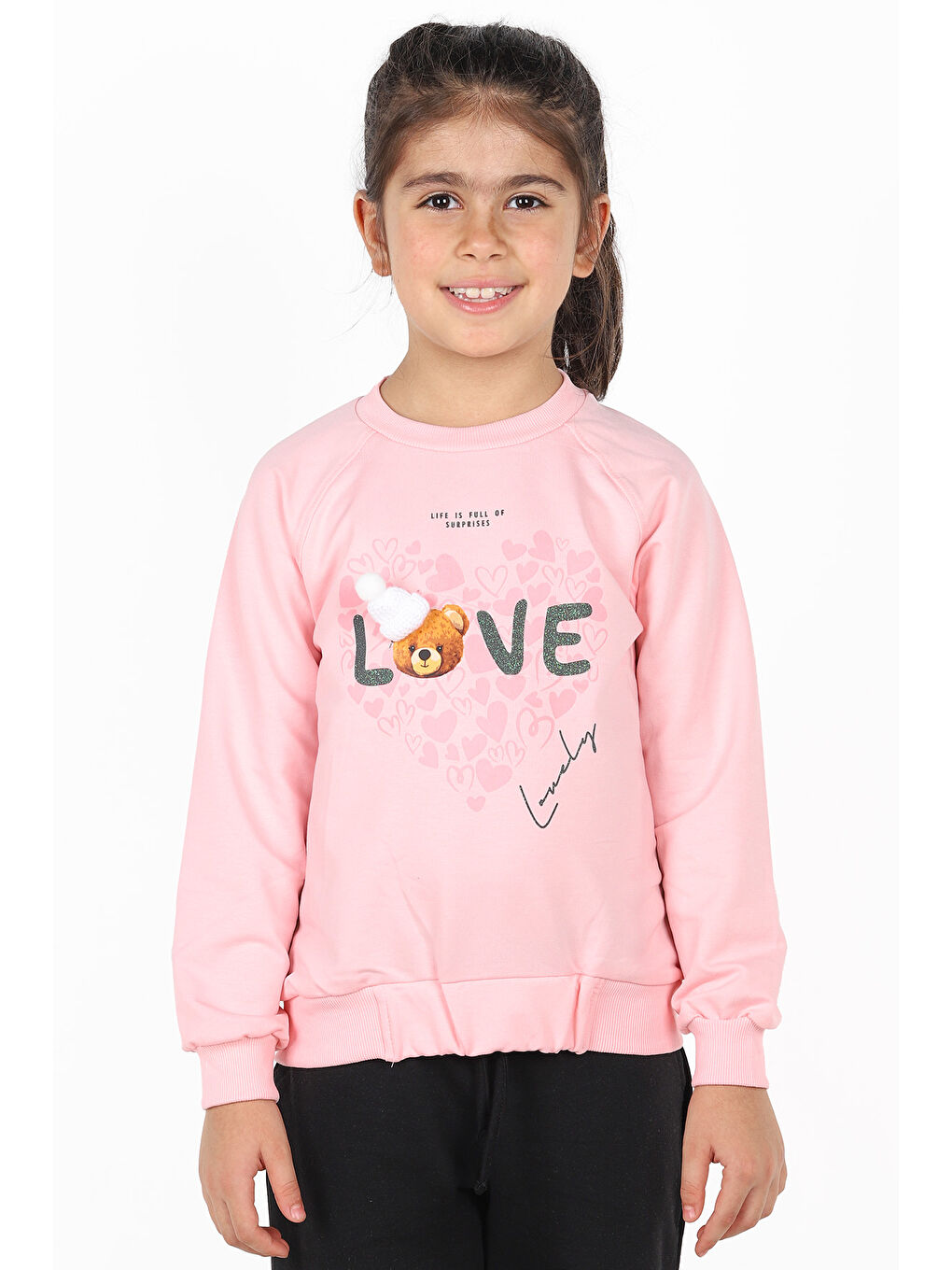 KİKO Pembe Bisiklet Yaka Baskılı Uzun Kollu Kız Çocuk Sweatshirt