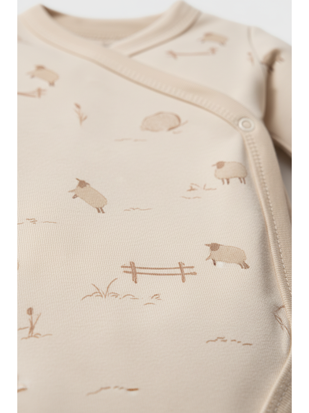 Unisex Bebek Pamuklu Bej Koyun Desenli 5'Li Yenidoğan Hastane Çıkış Seti-2