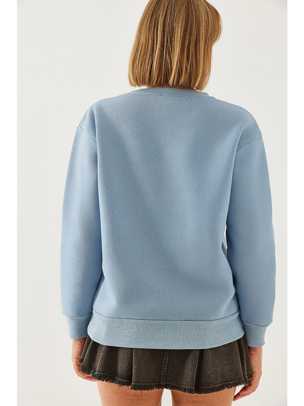 Mavi Kadın Üç İplik Şardonlu Renkli Kalp Baskılı Sweatshirt Mbhs-1