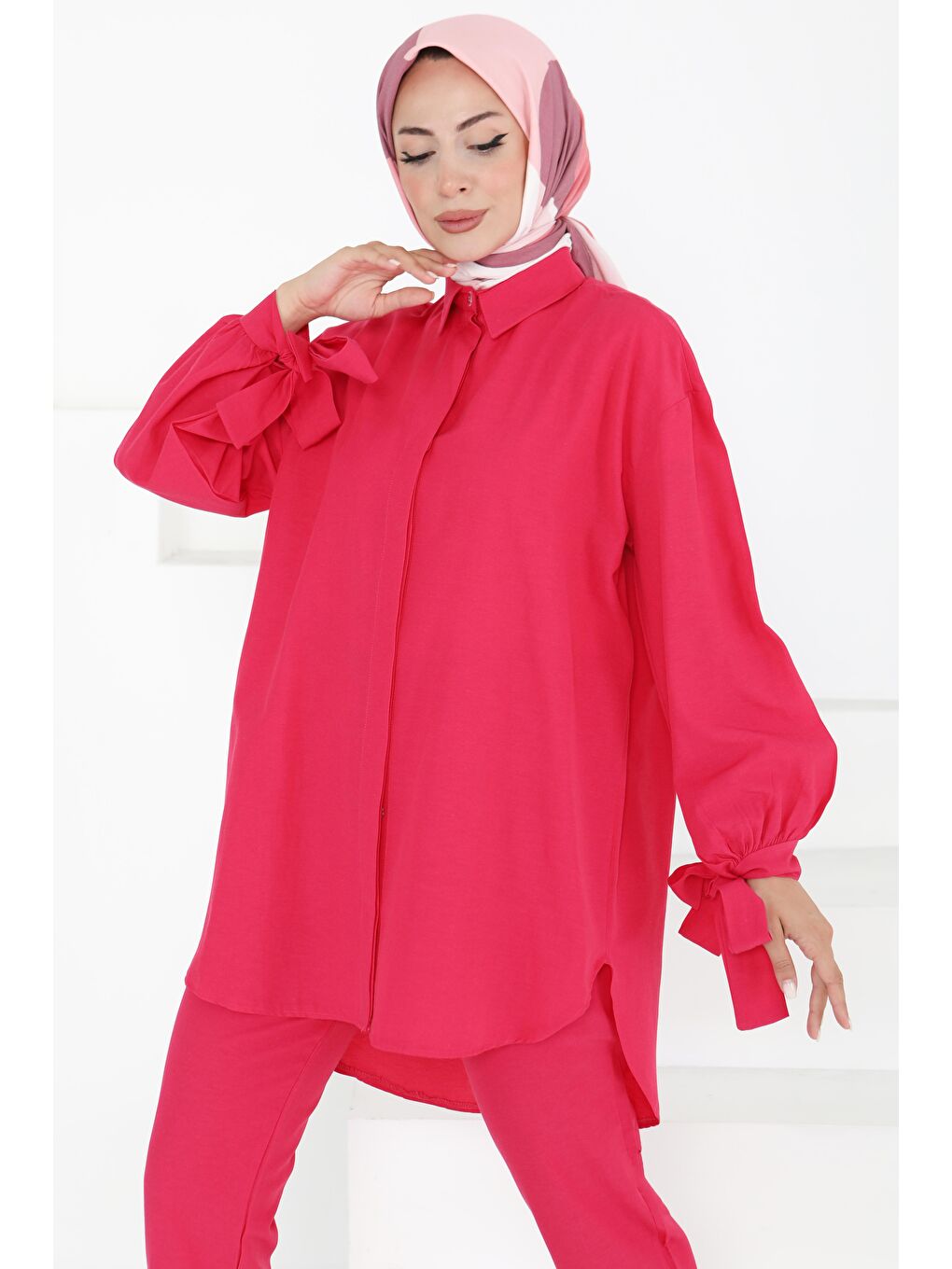 Fuşya Kol Detaylı İkili Takım Fusya - 27085-1