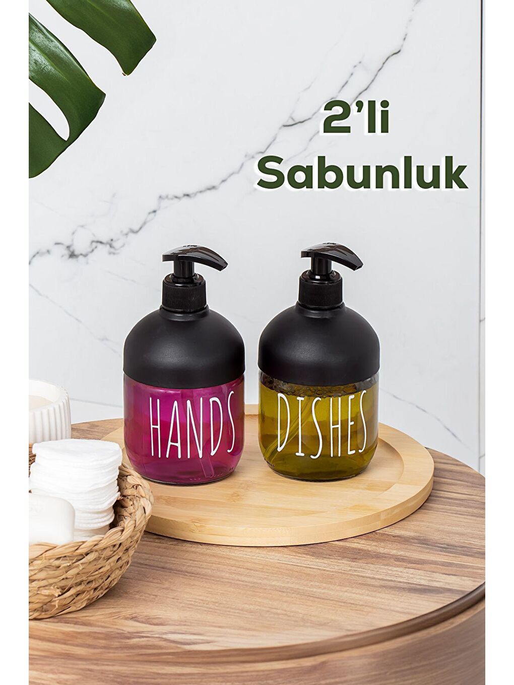 Porsima Siyah C-527 2'li Cool Sıvı Sabunluk Seti - Mutfak-Banyo Tezgah Üstü Temizlik Seti - Siyah Cam 425 mL - 1