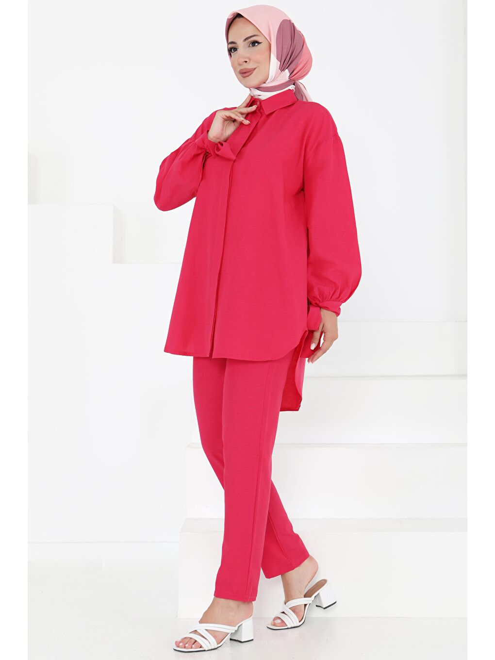 Fuşya Kol Detaylı İkili Takım Fusya - 27085-2