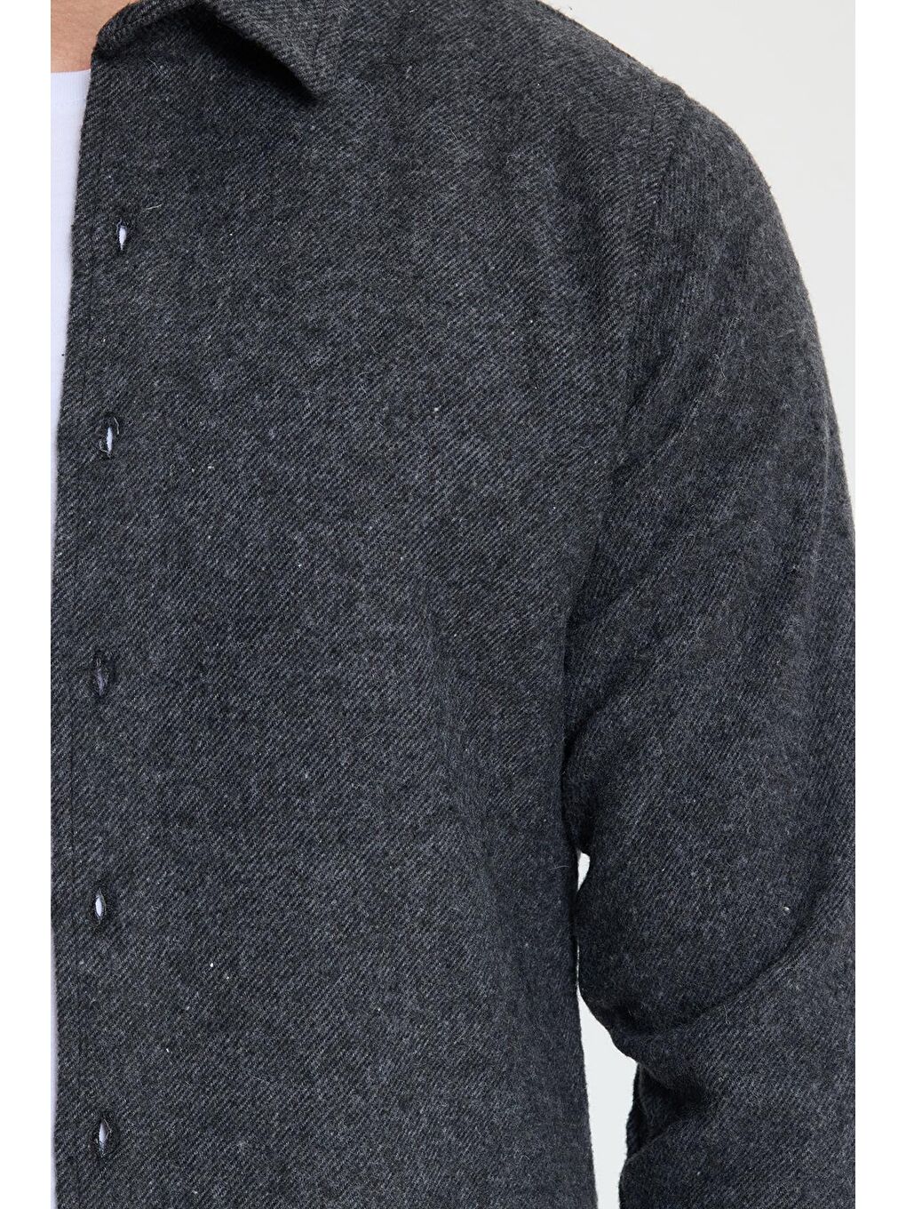 Erkek Slim Fit Dar Kesim Uzun Kollu Düz Kışlık Oduncu Koyu Gri Gömlek-2