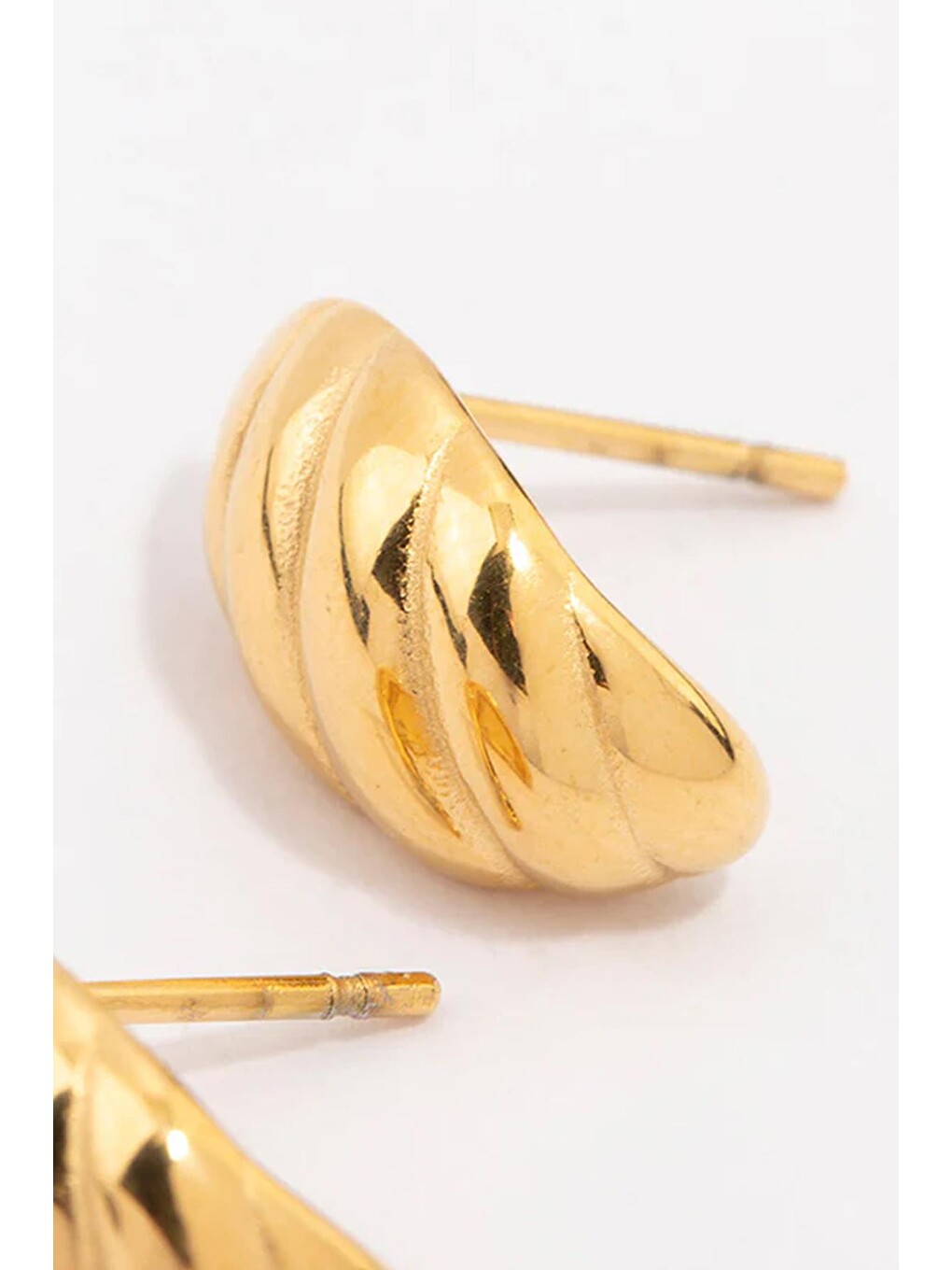 Sarı Gold Kruvasan Halka Çelik Küpe-4