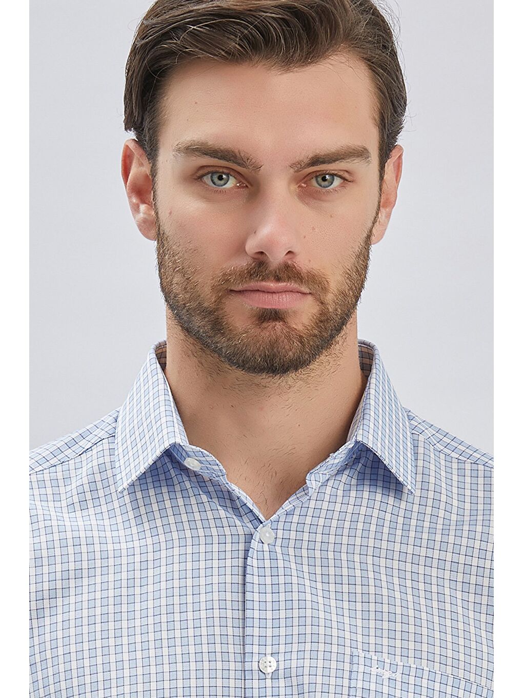Koyu Mavi Uzun Kollu Ekoseli Cepli Pamuklu Klasik Comfort Fit Rahat Kesim Gömlek 1004240224-5