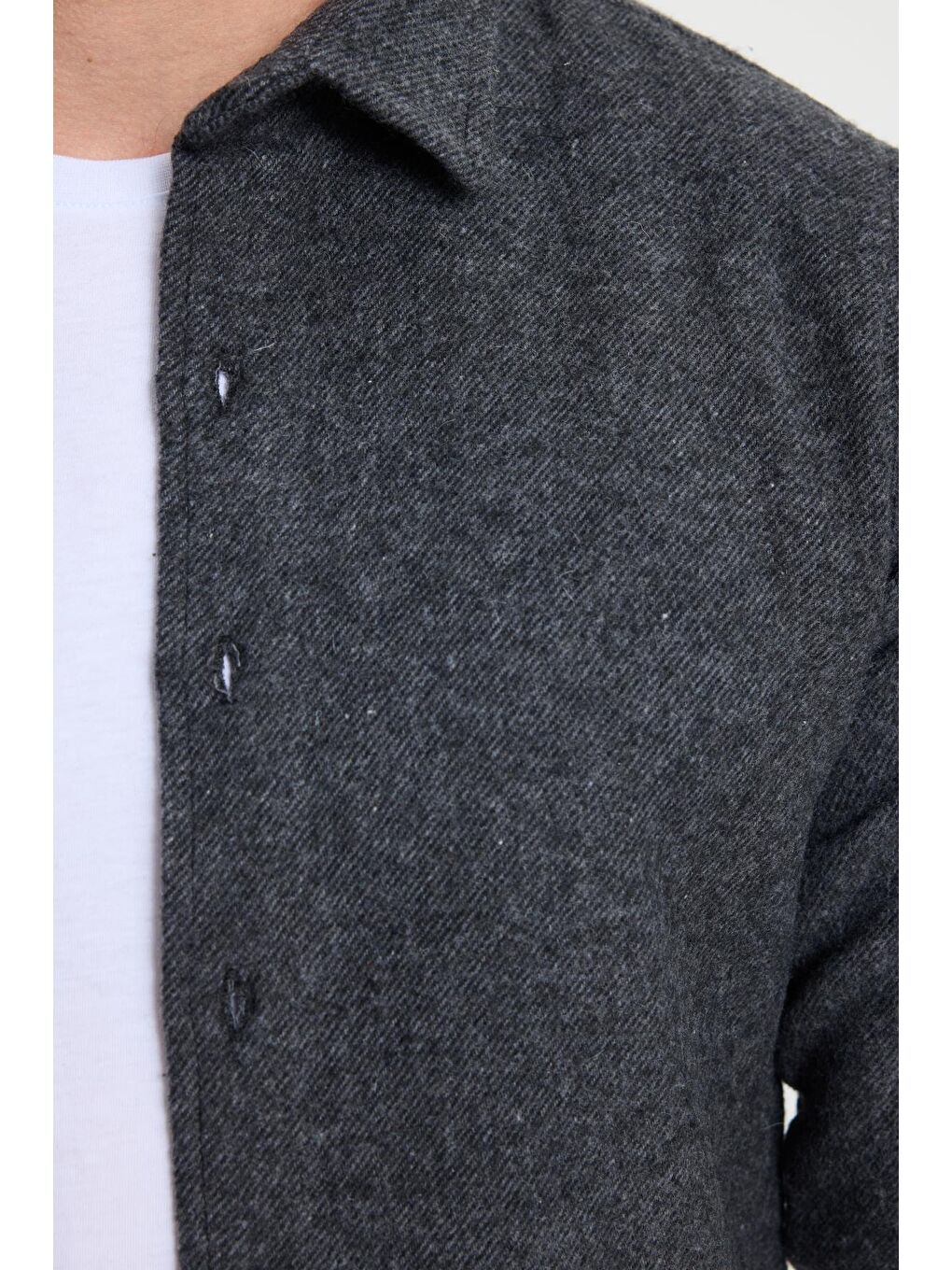 Erkek Slim Fit Dar Kesim Uzun Kollu Düz Kışlık Oduncu Koyu Gri Gömlek-5