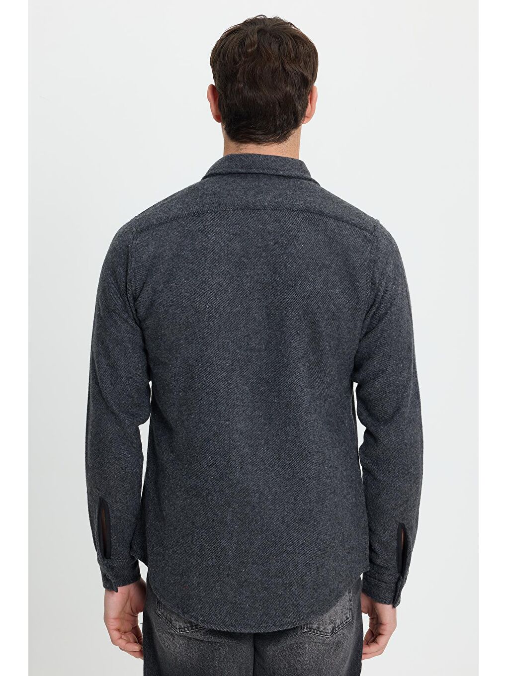Erkek Slim Fit Dar Kesim Uzun Kollu Düz Kışlık Oduncu Koyu Gri Gömlek-6