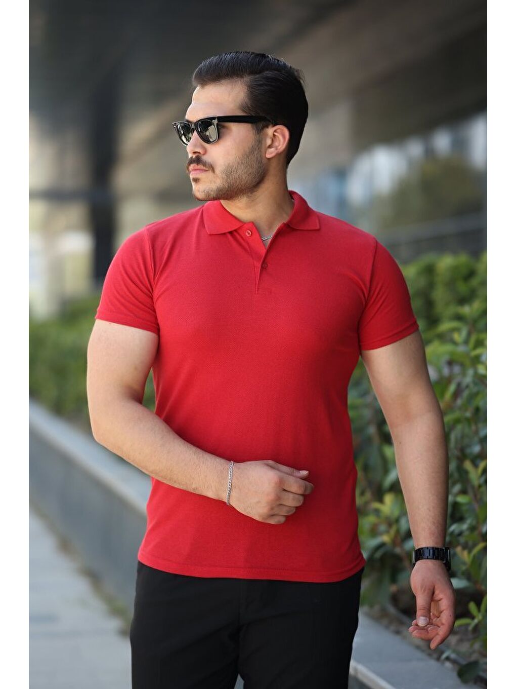 Kırmızı Erkek Kısa Kollu Polo Yaka Tişört