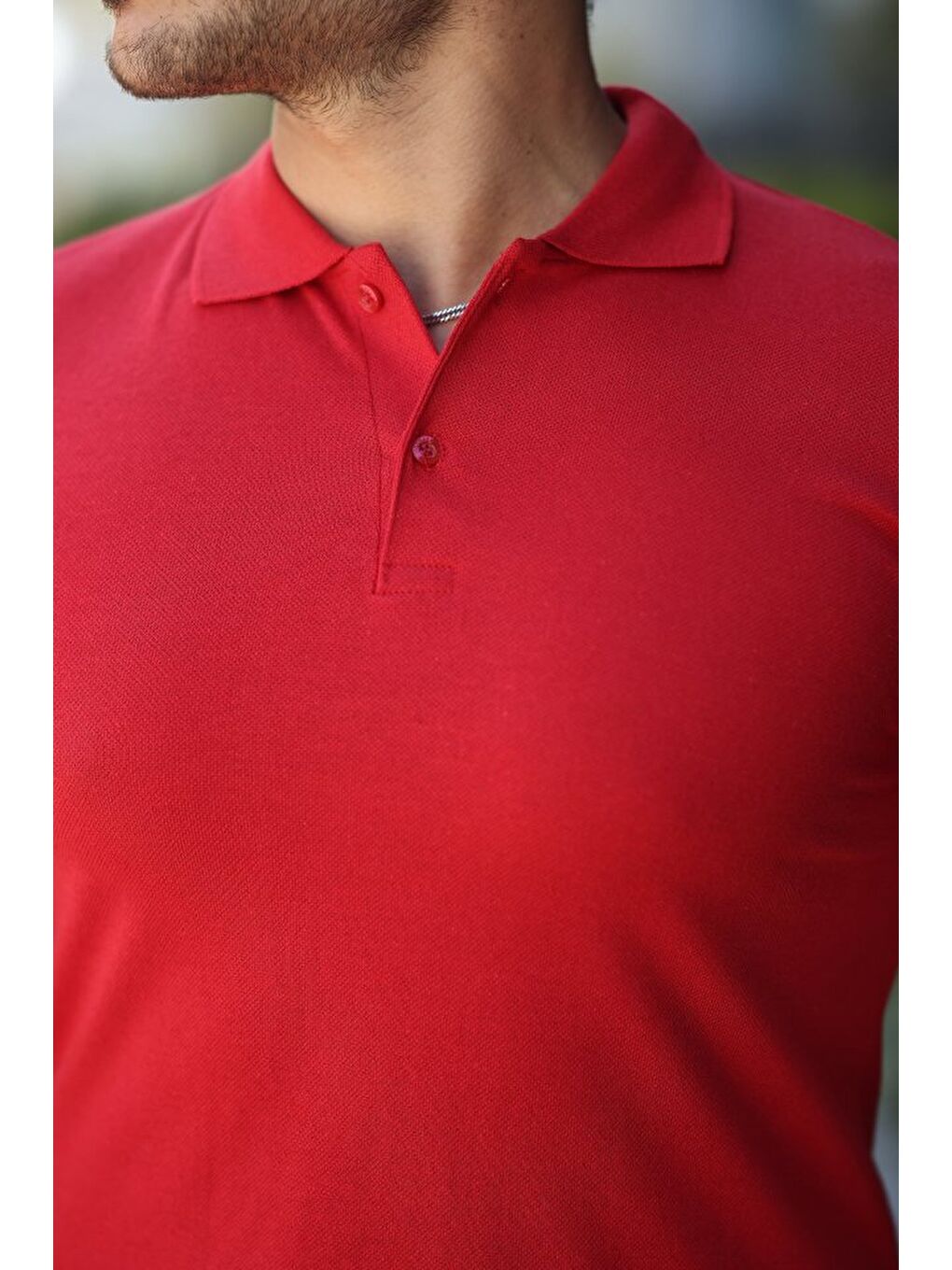 Kırmızı Erkek Kısa Kollu Polo Yaka Tişört-2