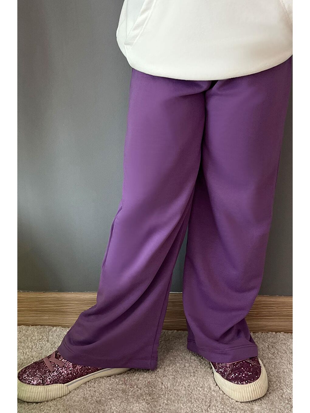 Kız Çocuk Eşofman Altı Bağcık Aksesuarlı Beli Lastikli Mor (5-6 Yaş)