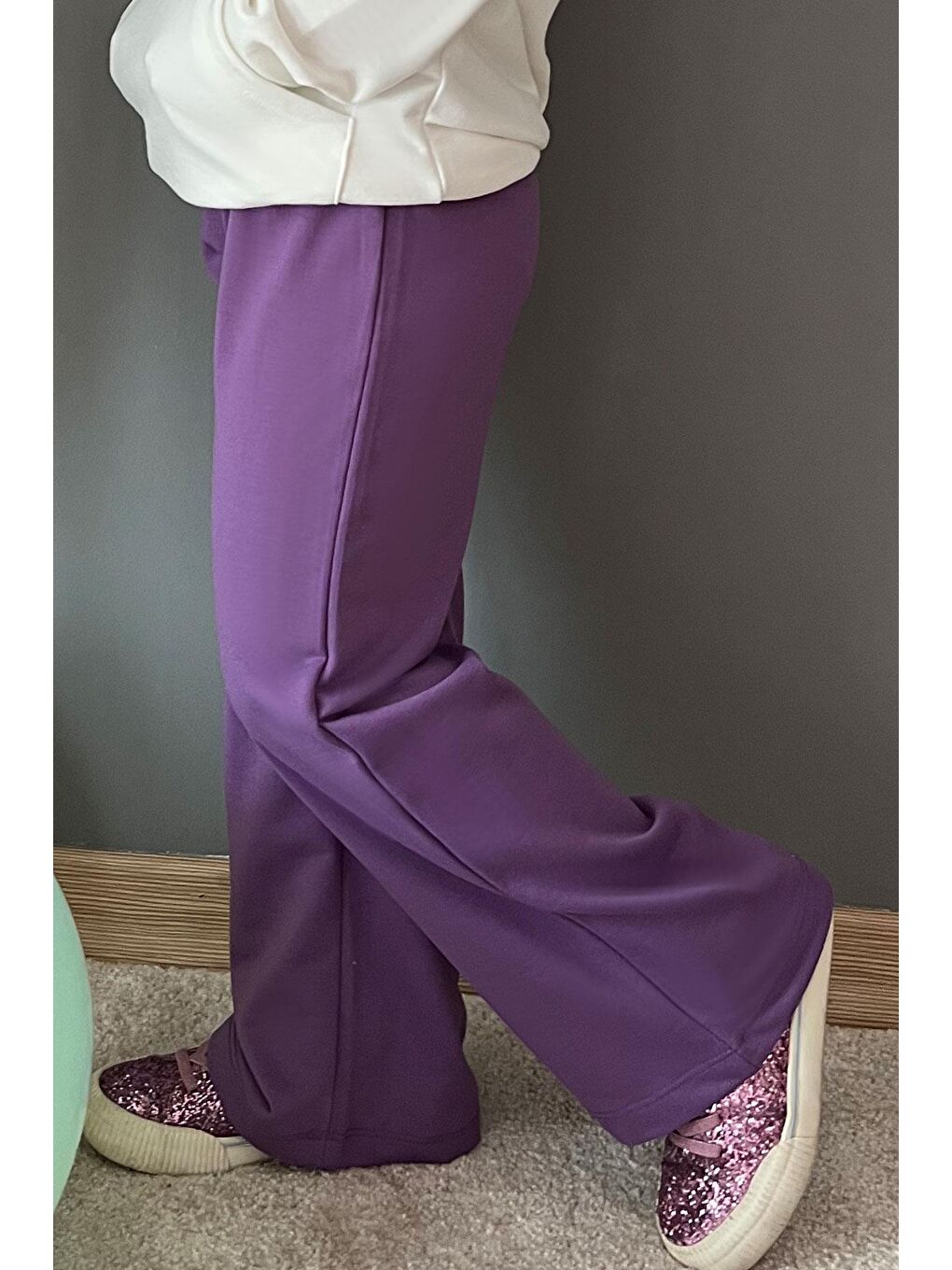 Kız Çocuk Eşofman Altı Bağcık Aksesuarlı Beli Lastikli Mor (5-6 Yaş)-1