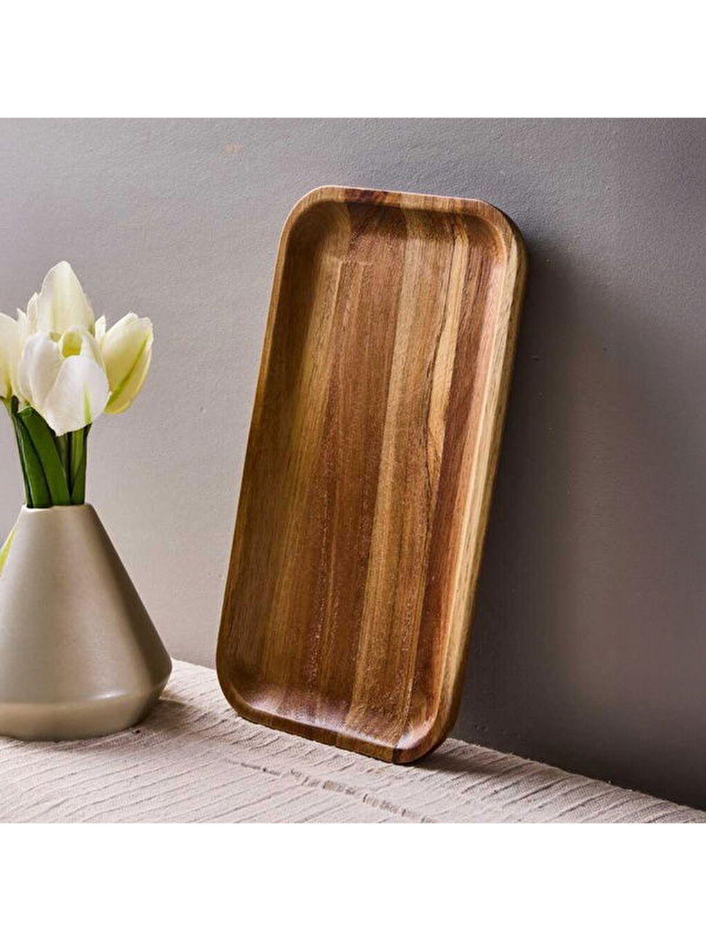 Morry Akasya Dikdörtgen Sunum Tabağı - Kahverengi - 25x14 cm-1