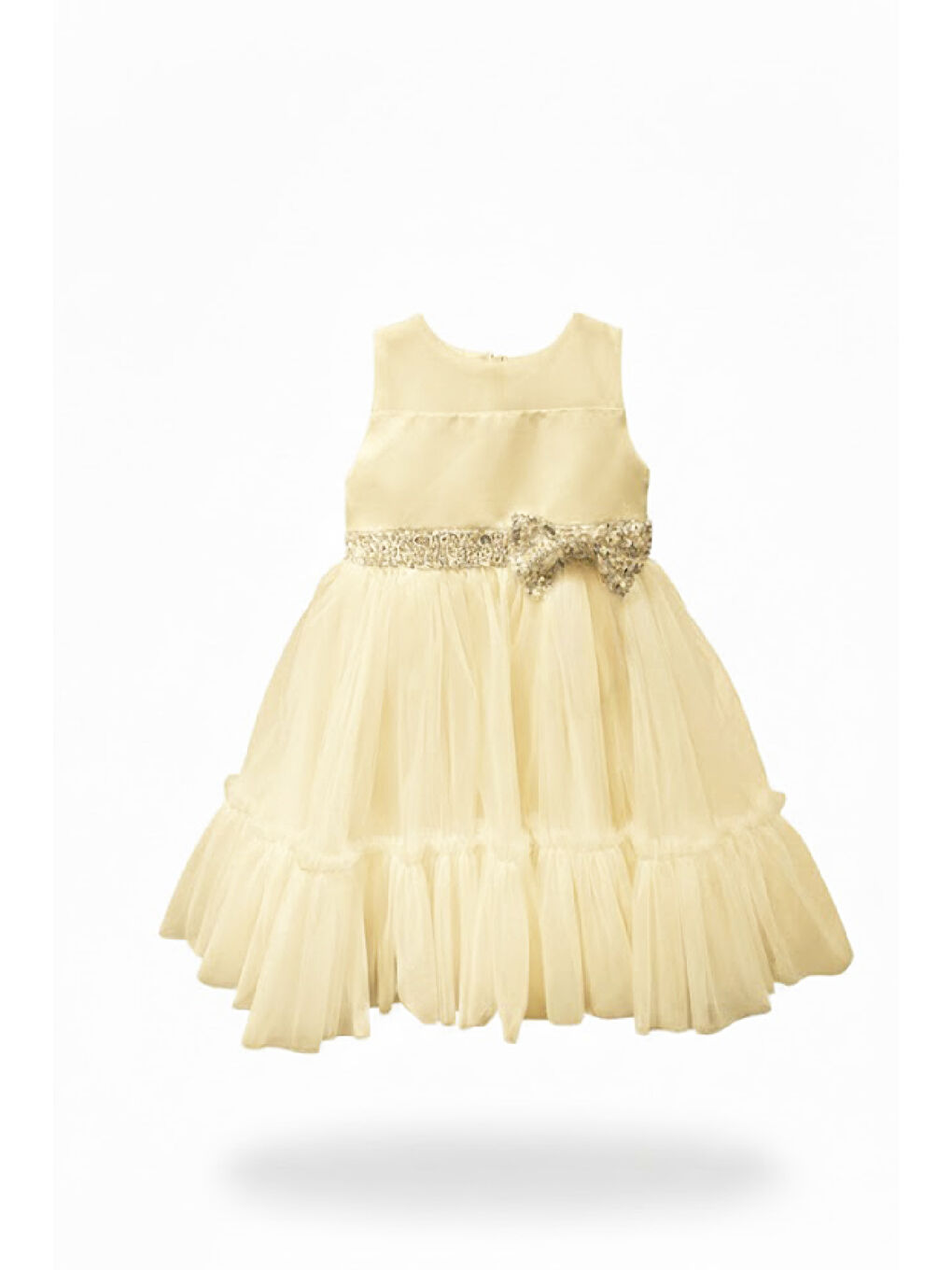 Sarı Kız Çocuk Elbise -Saten Tüllü Kumaş-Kuşak ve Fiyonk Detaylı 2-8 Yaş 12517-2