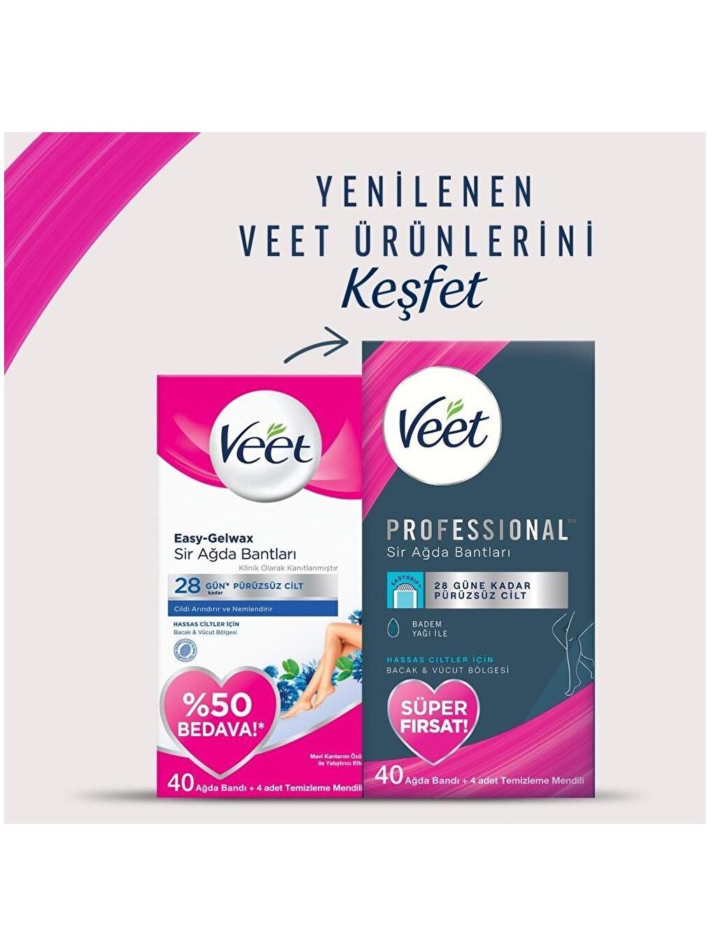 Veet Renksiz Professional Hassas Ciltler İçin Ağda Bandı 40 lı x 2 Adet - 1