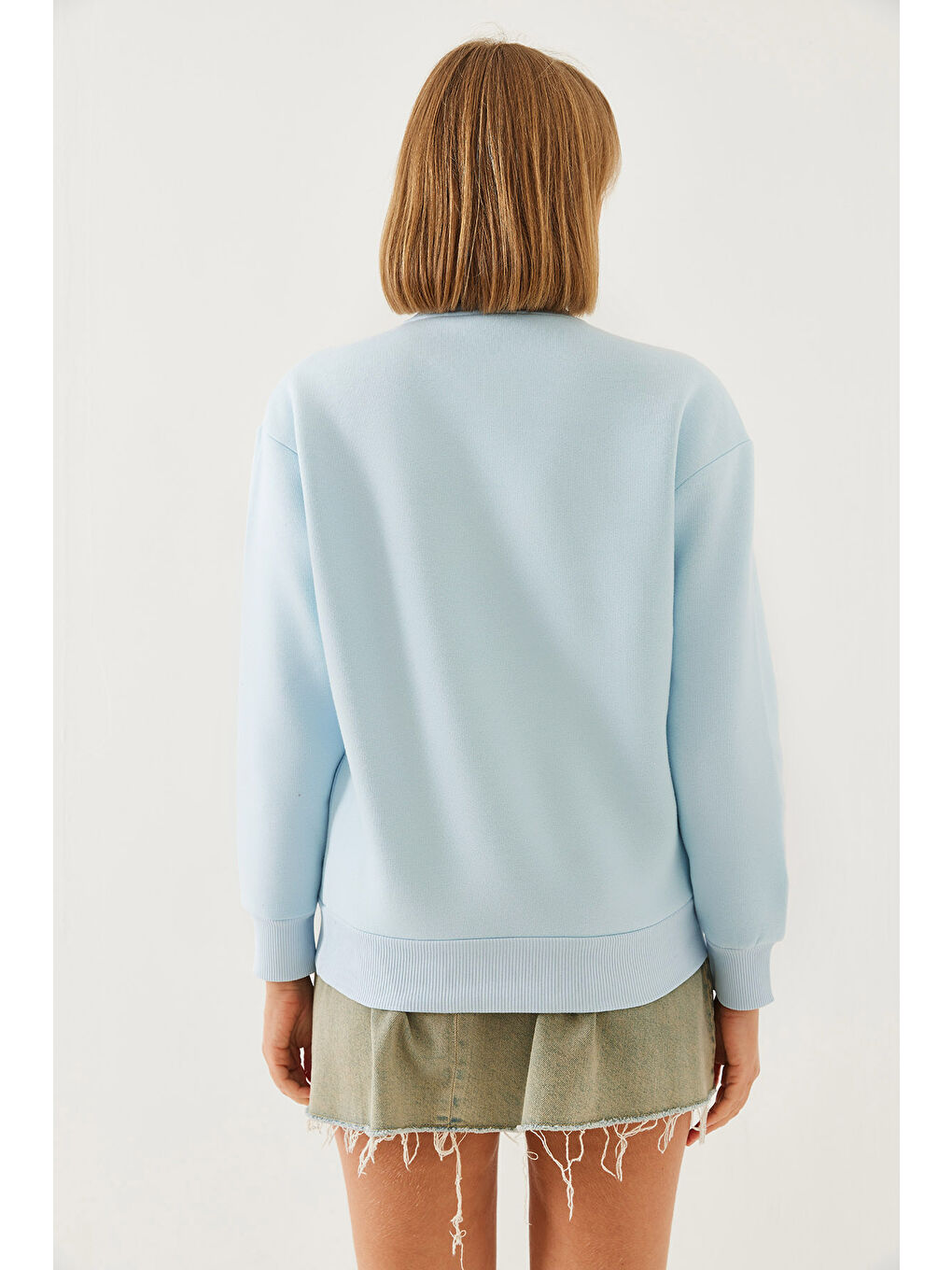 Mavi Kadın Üç İplik Şardonlu Renkli Kalp Baskılı Sweatshirt MBHS-4