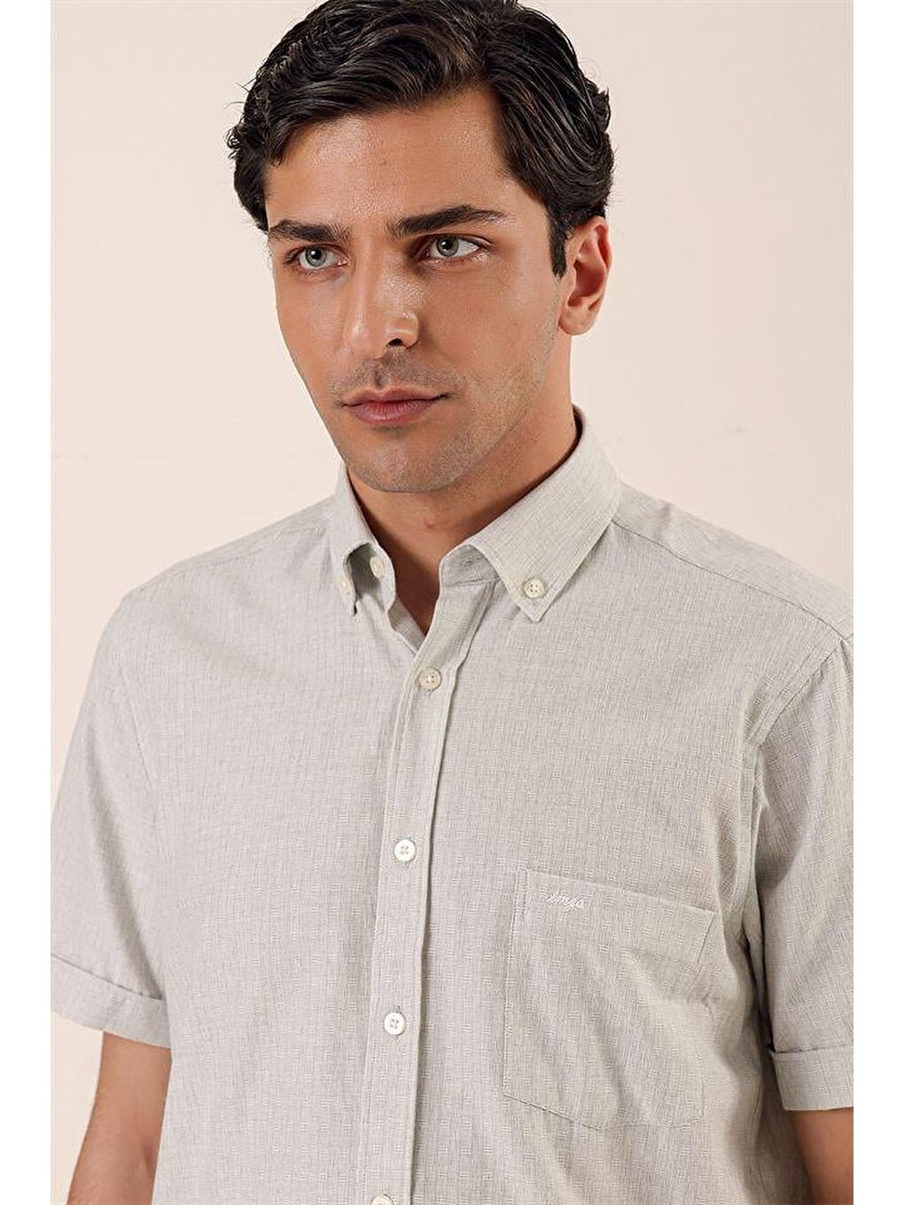 Koyu Haki Kısa Kollu Pamuklu Klasik Comfort Fit Rahat Kesim Gömlek 1004230158-2