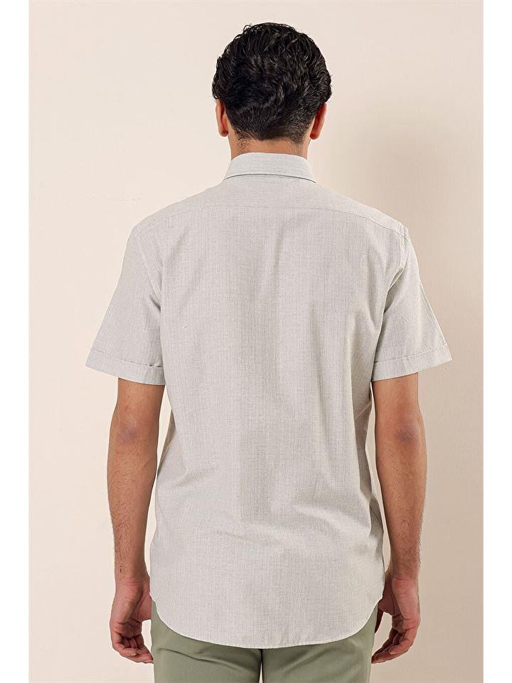 Koyu Haki Kısa Kollu Pamuklu Klasik Comfort Fit Rahat Kesim Gömlek 1004230158-3