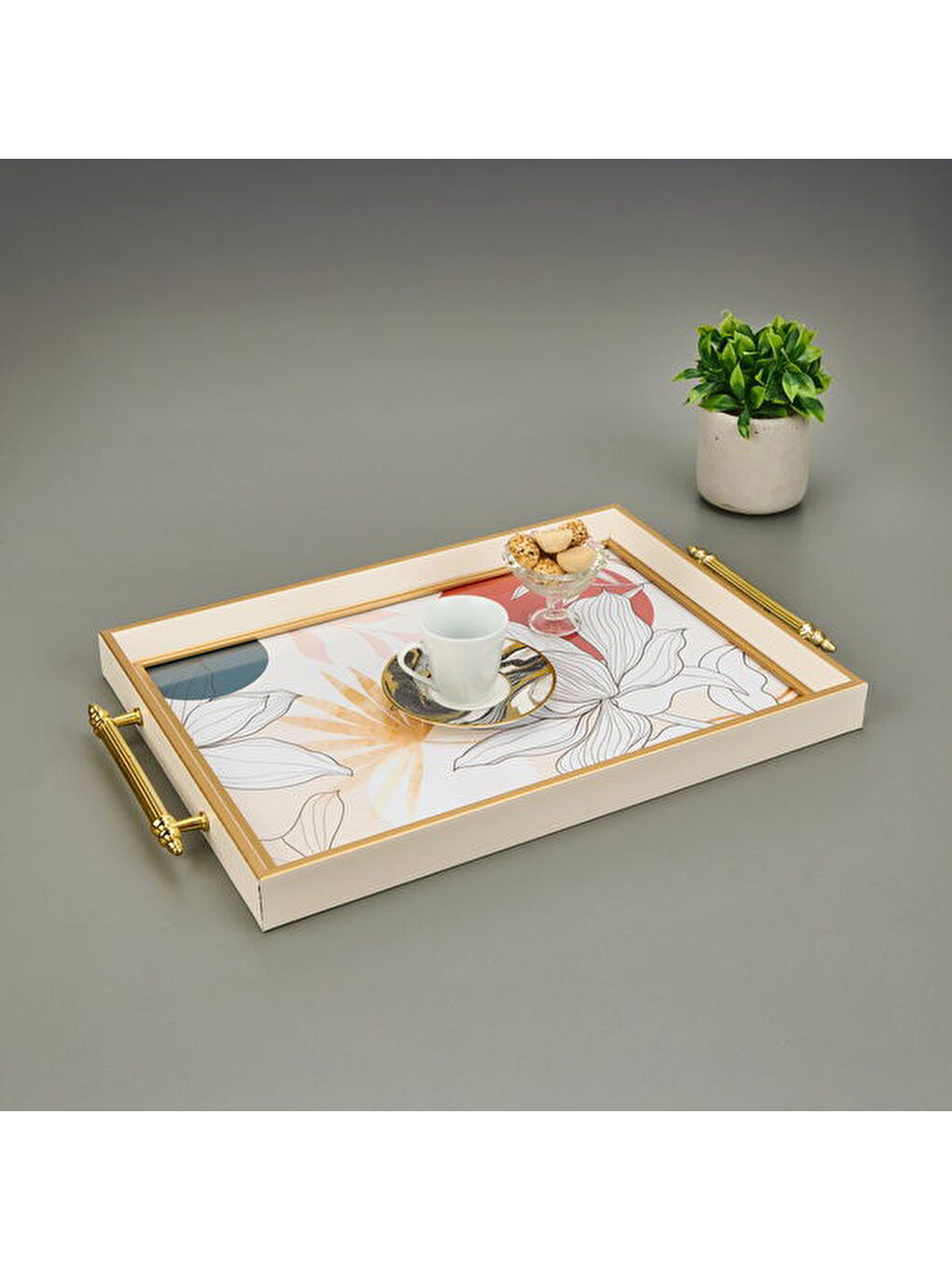 Karışık Kitchen Çiçek Desenli Tepsi - Renkli - 49 cm