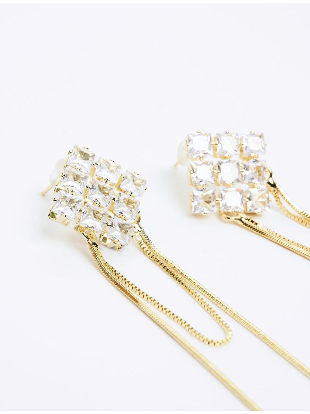 Sarı Altın Parlak Taşlı Şık Sallanan Küpe-1