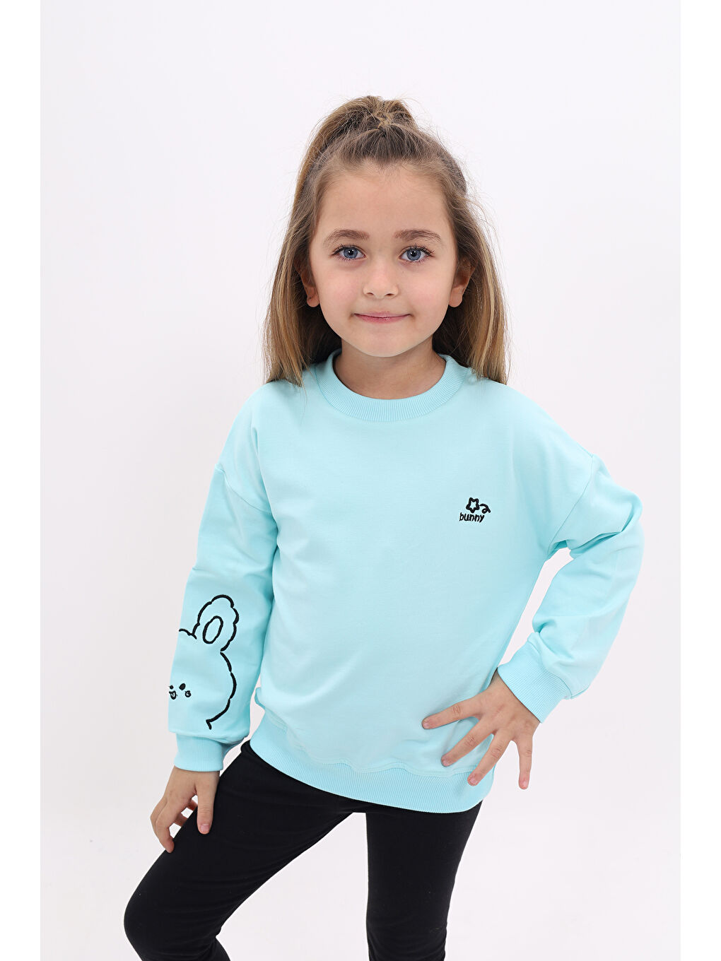 Toontoykids Su Yeşili Kız Çocuk Nakışlı Sweatshirt