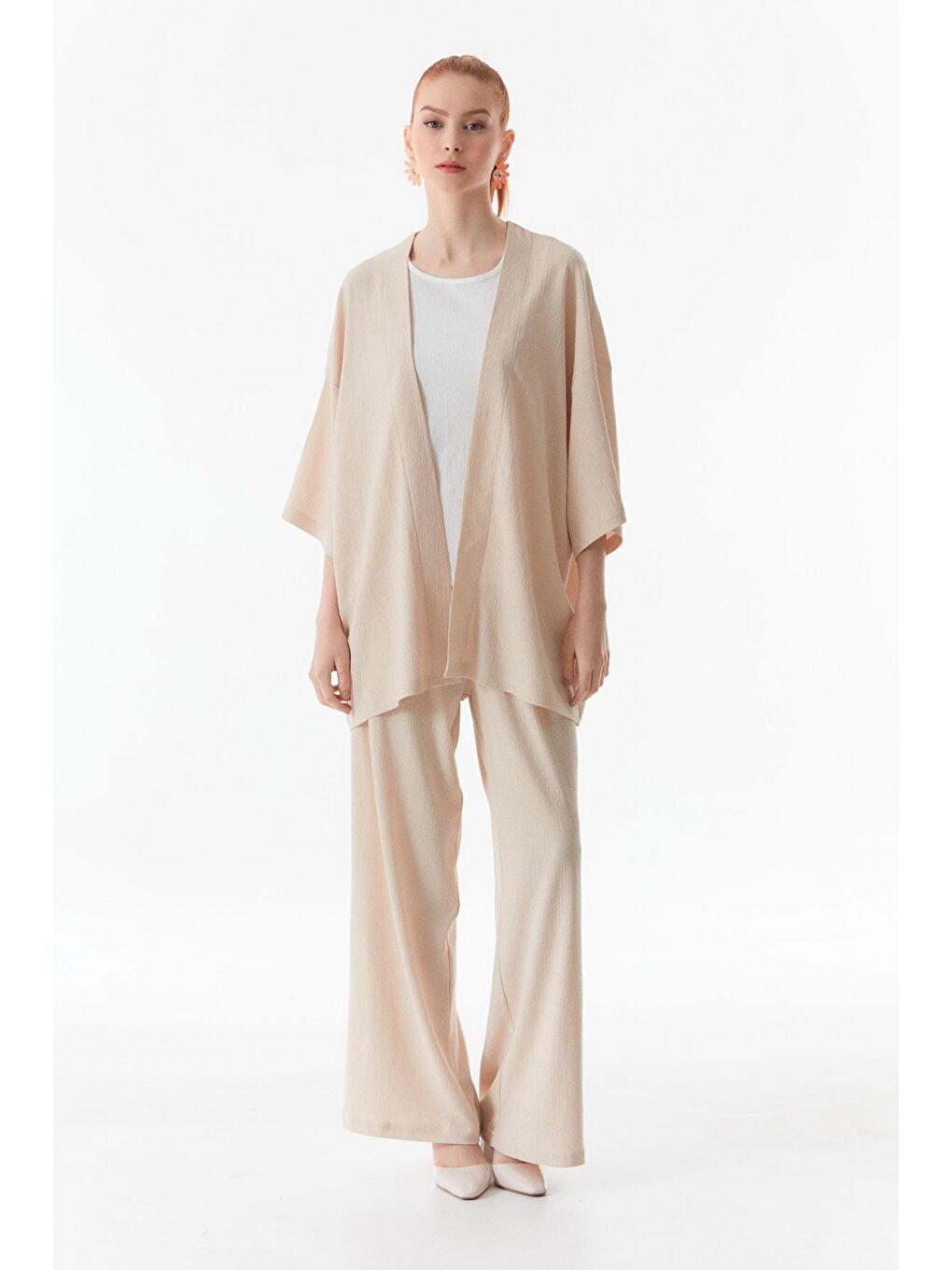 Bej Bürümcük Kumaş Şal Yaka  3 Lü Takım-2