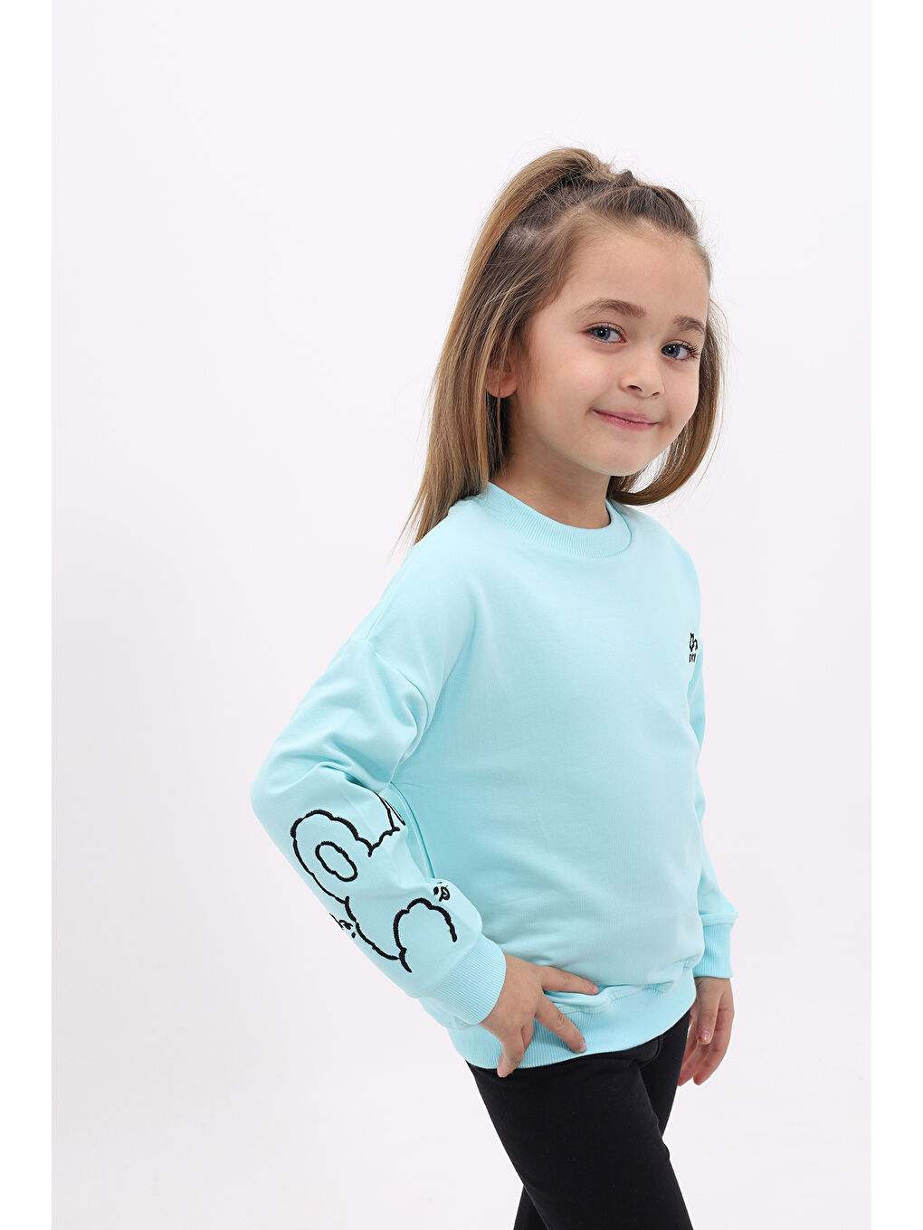 Toontoykids Su Yeşili Kız Çocuk Nakışlı Sweatshirt - 1