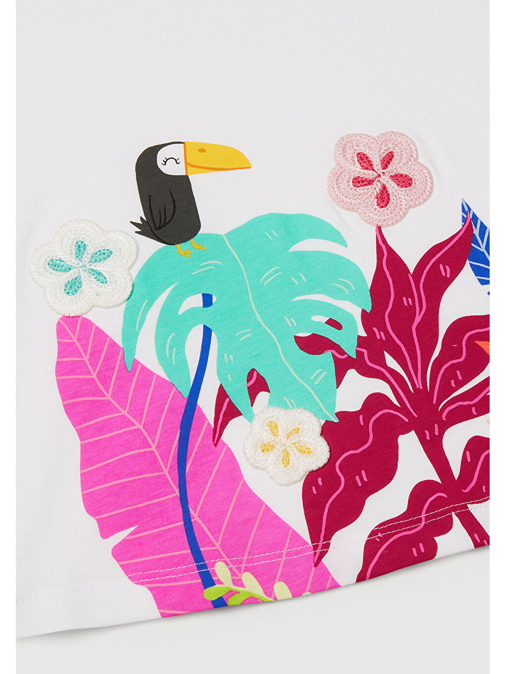 Kız Çocuk Beyaz Mix Kroşe Detaylı Kimono Kollu T-Shirt-2