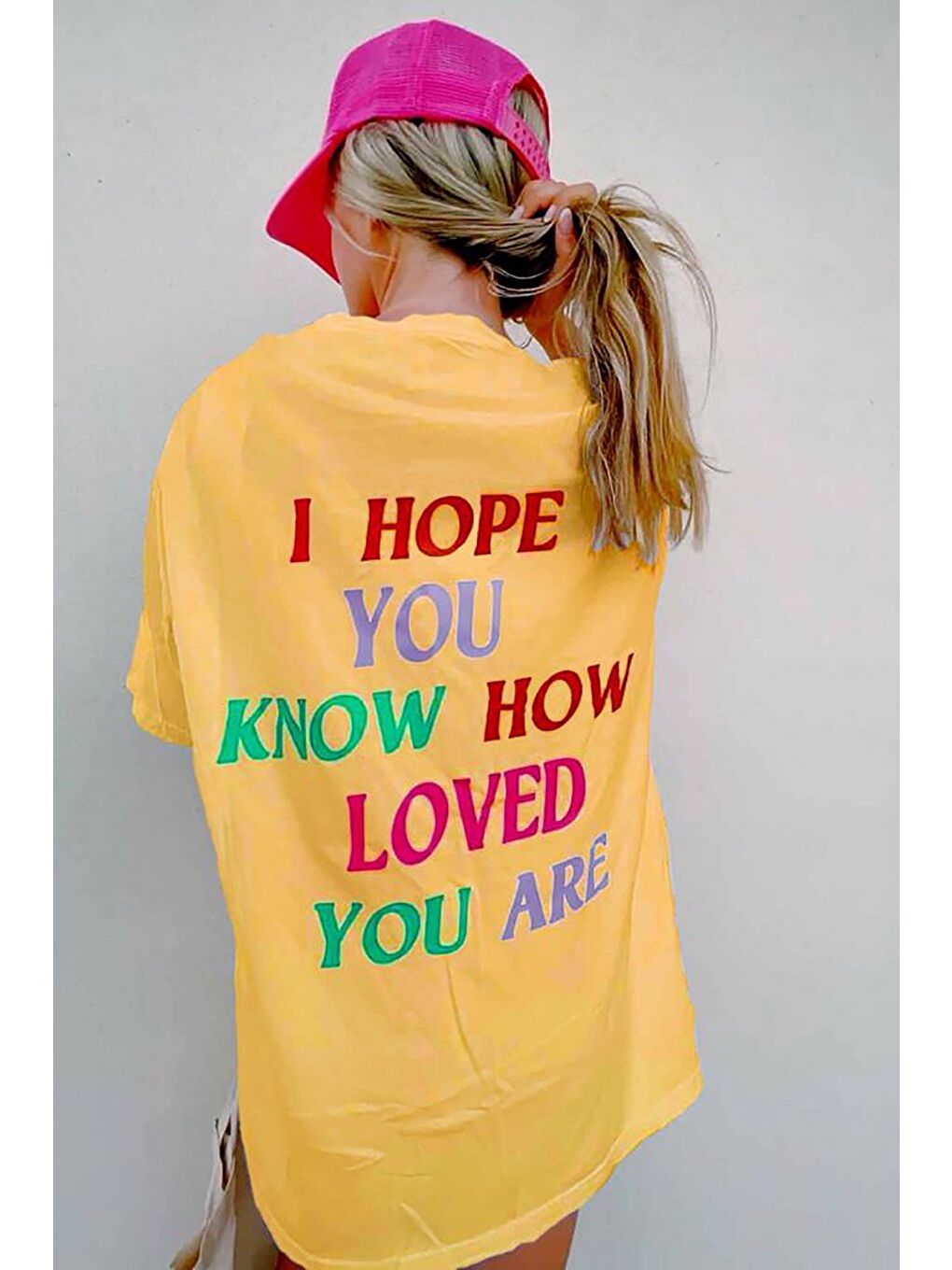 Sarı Baskılı Oversize Bisiklet Yaka Kadın Tişört-5