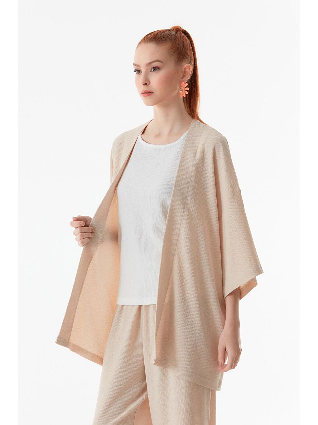 Bej Bürümcük Kumaş Şal Yaka  3 Lü Takım-3