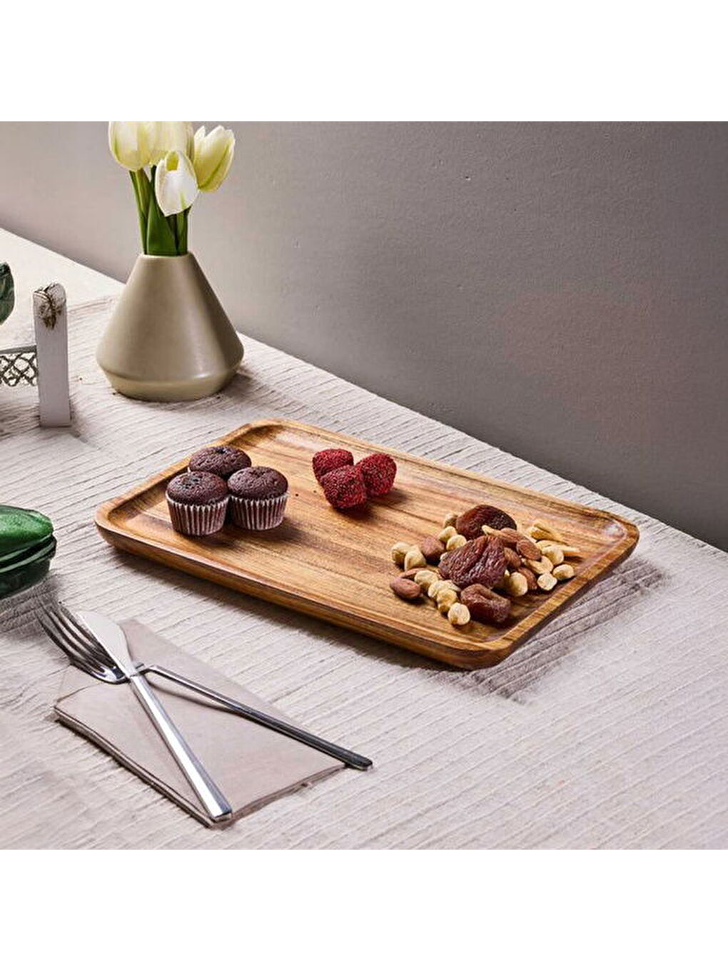 Morry Akasya Dikdörtgen Sunum Tabağı - Kahverengi - 20x30 cm