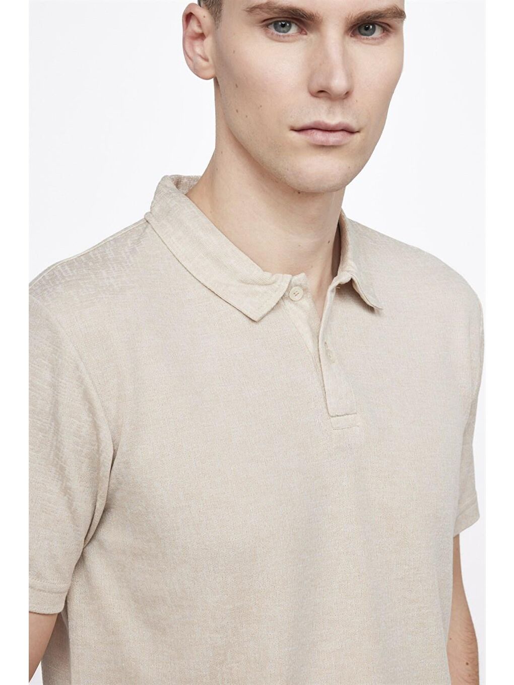 Bej Erkek Slim Fit Dar Kesim Pamuklu Örme Taş Renk Polo Yaka Tişört-2