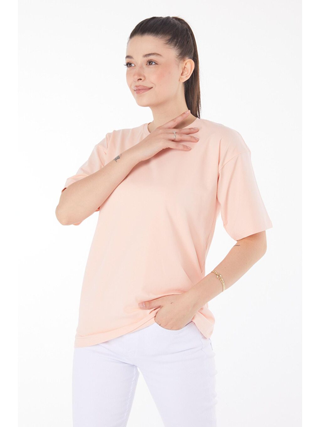 TOFİSA Lila Düz Bisiklet Yaka Kadın Lila T-Shirt - 25850