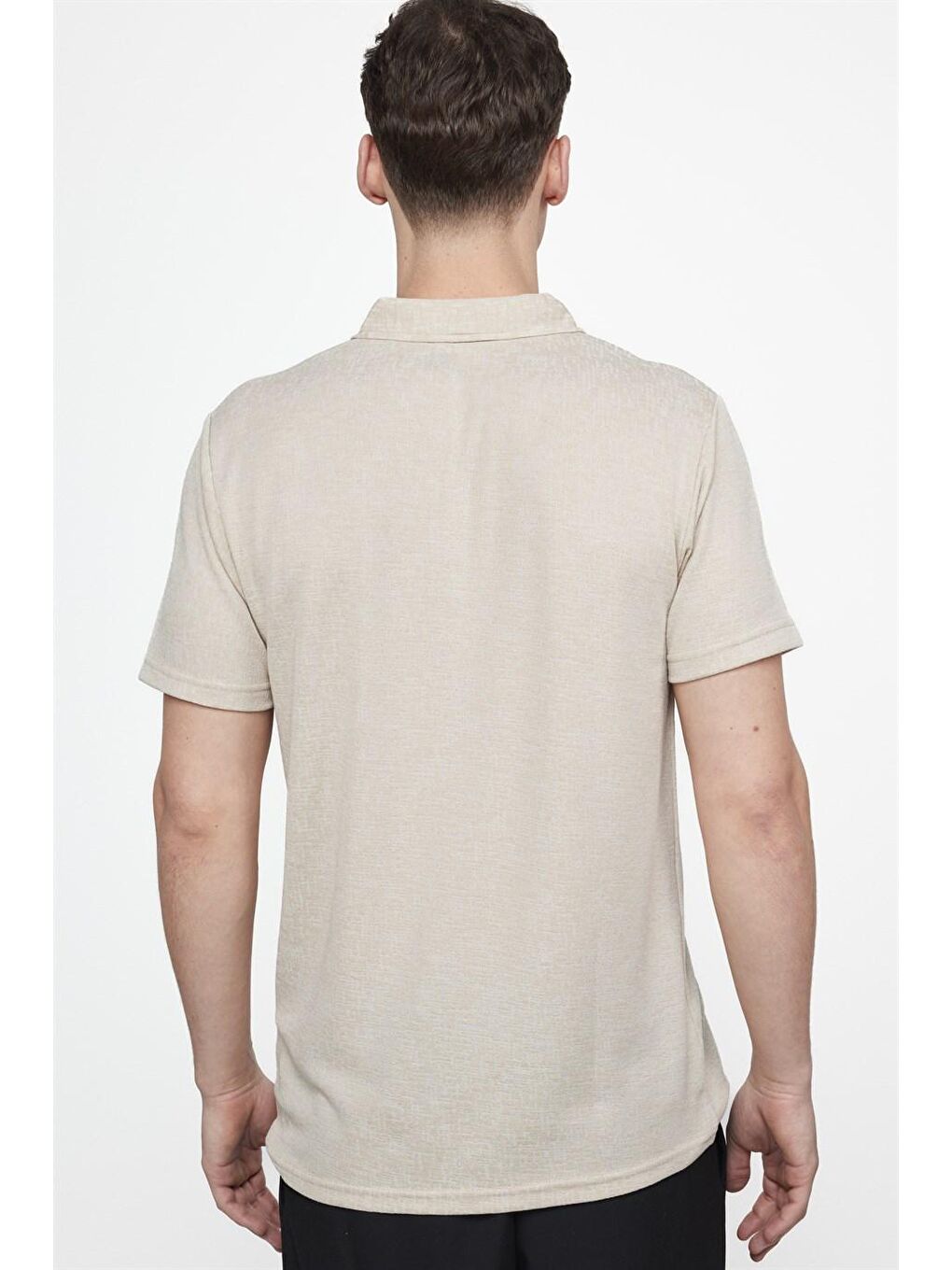 Bej Erkek Slim Fit Dar Kesim Pamuklu Örme Taş Renk Polo Yaka Tişört-3