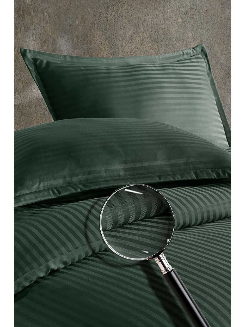 Yeşil Lastikli Saten Çizgili Çift Kişilik Nevresim Takım v2-1