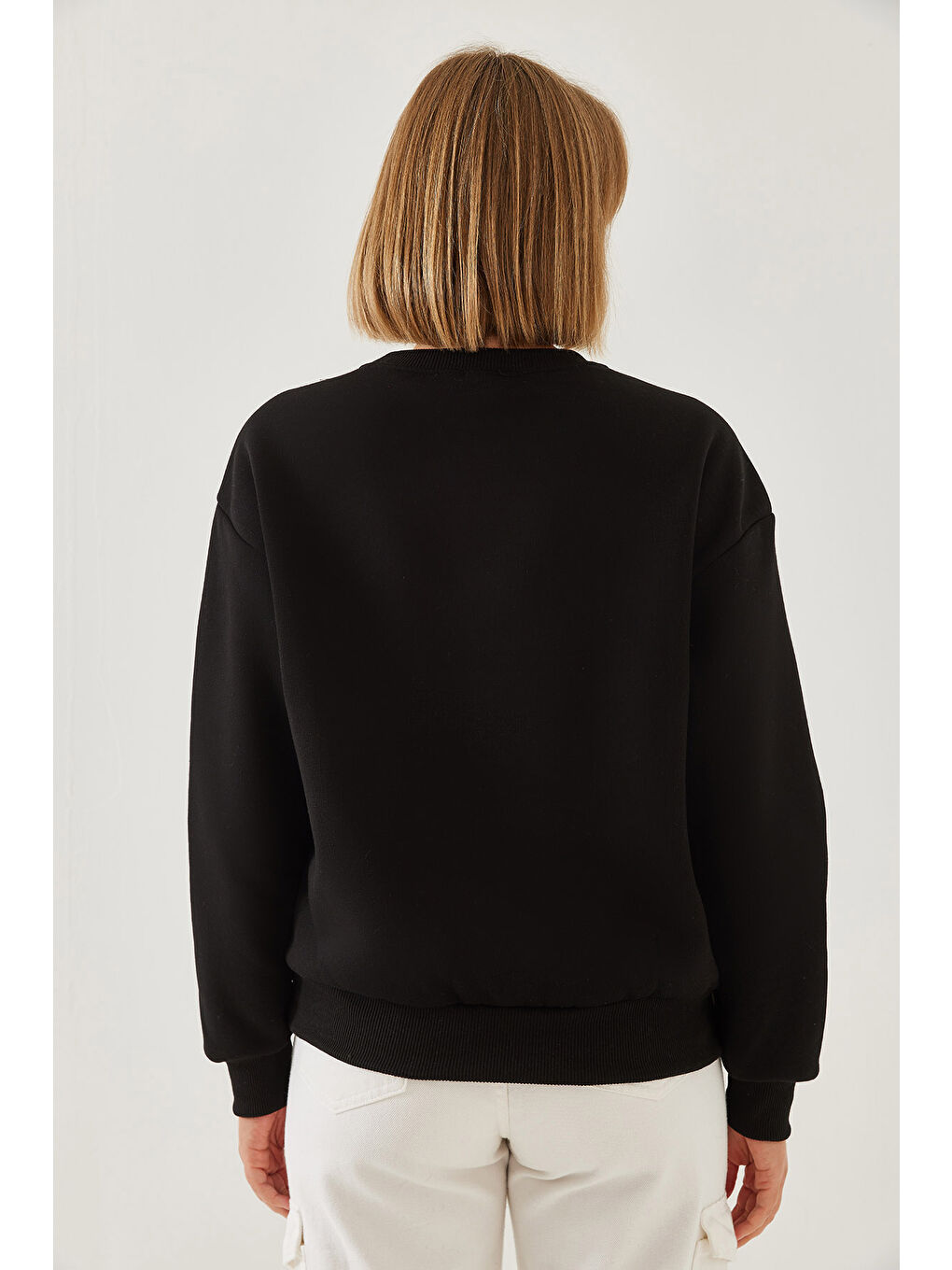 SHADE Siyah Kadın Baskılı Kalp Detaylı Bisiklet Yaka İplik Şardonlu Sweatshirt - 4