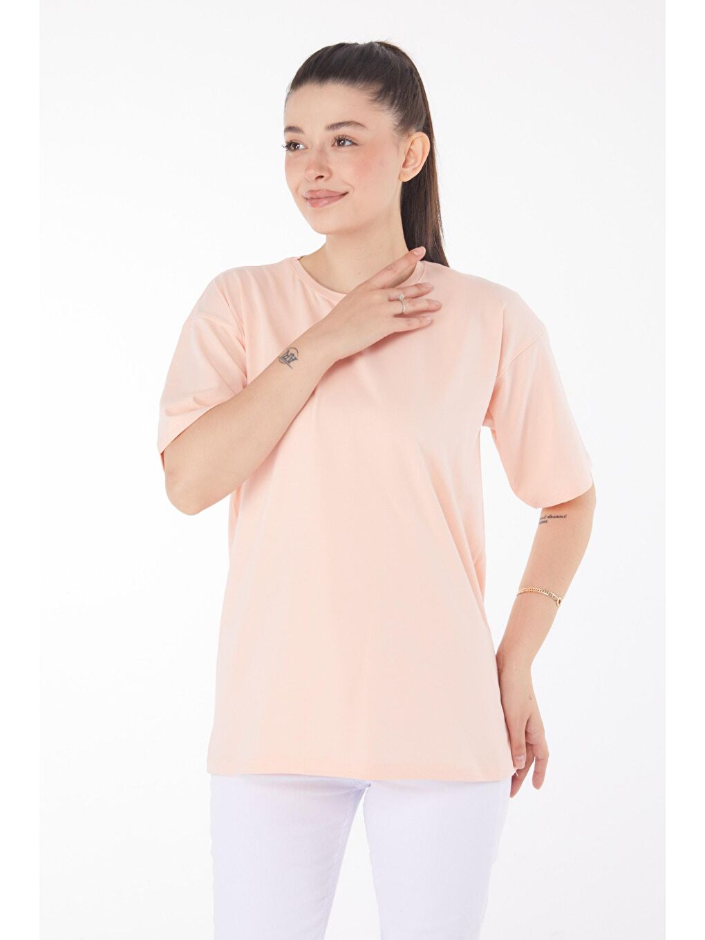 TOFİSA Lila Düz Bisiklet Yaka Kadın Lila T-Shirt - 25850 - 1