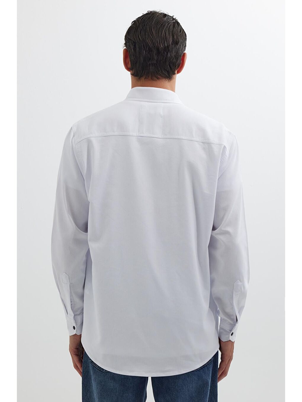 Erkek Regular Fit Rahat Kesim Çift Cepli Spor Yaka Denim Kırık Beyaz Gömlek-6
