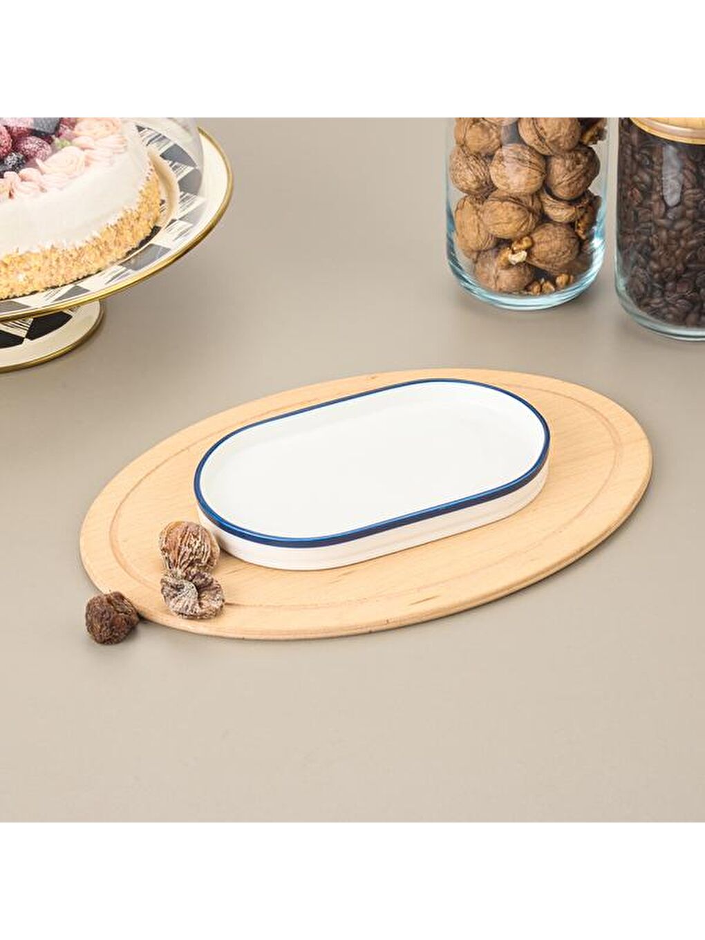 Pure Porselen Sunum Tabağı - Beyaz / Mavi - 20 cm