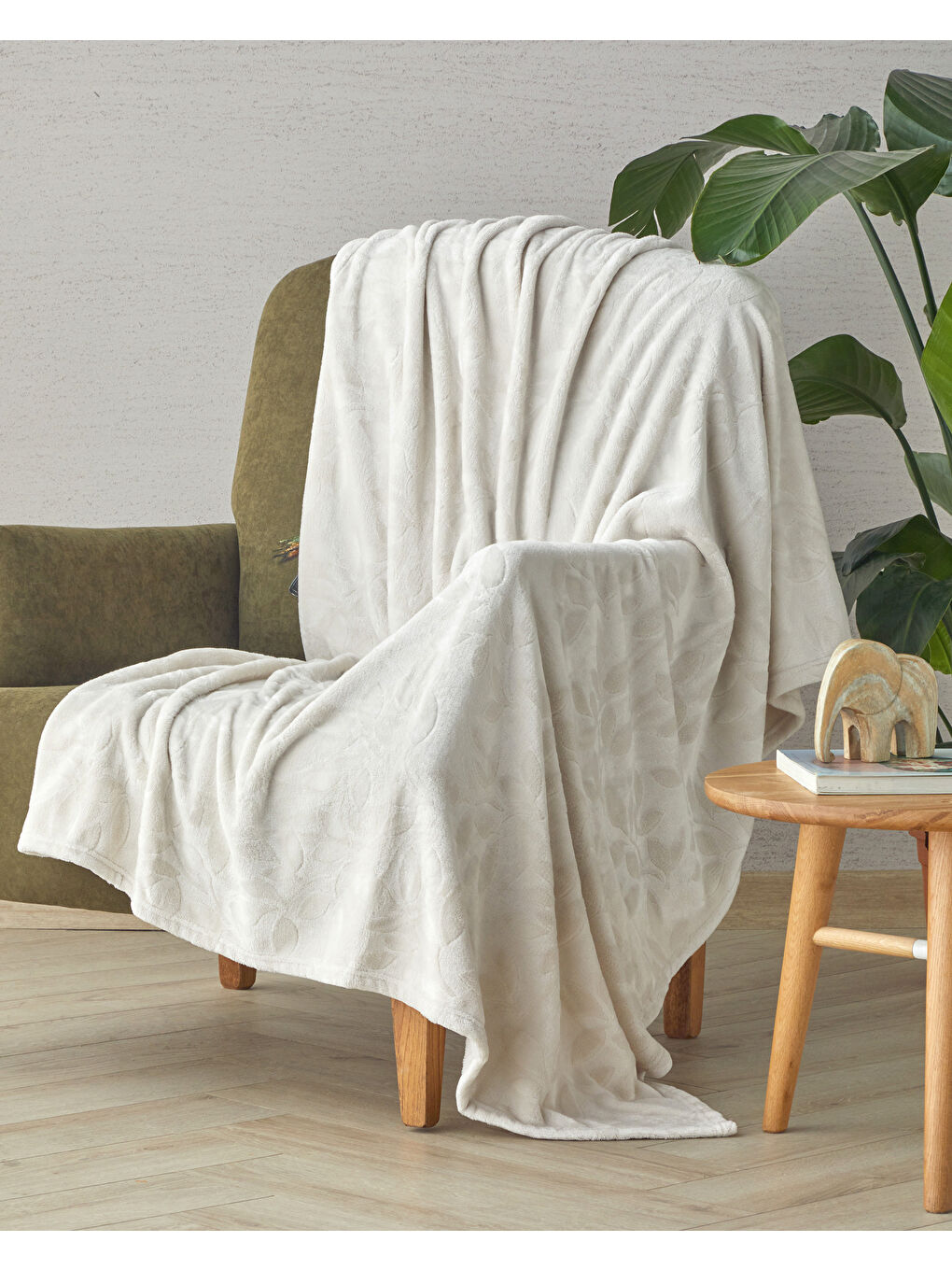 Ekru Ramona Jakarlı Supersoft Tv Battaniye 120x160 cm Krem-1