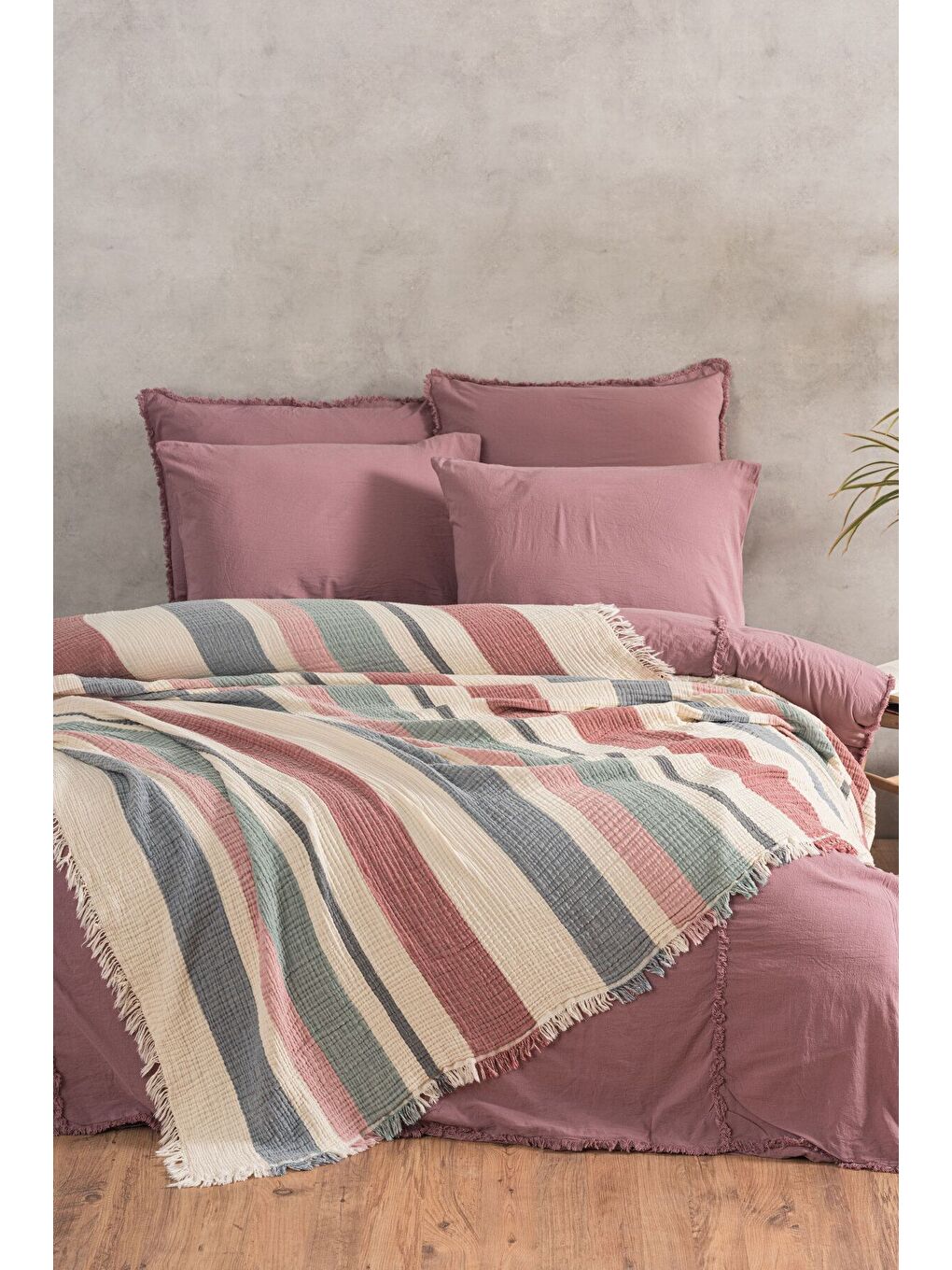 Bordo 4 Katlı %100 Pamuk Müslin Pike & Yatak Örtüsü – 230x250 cm