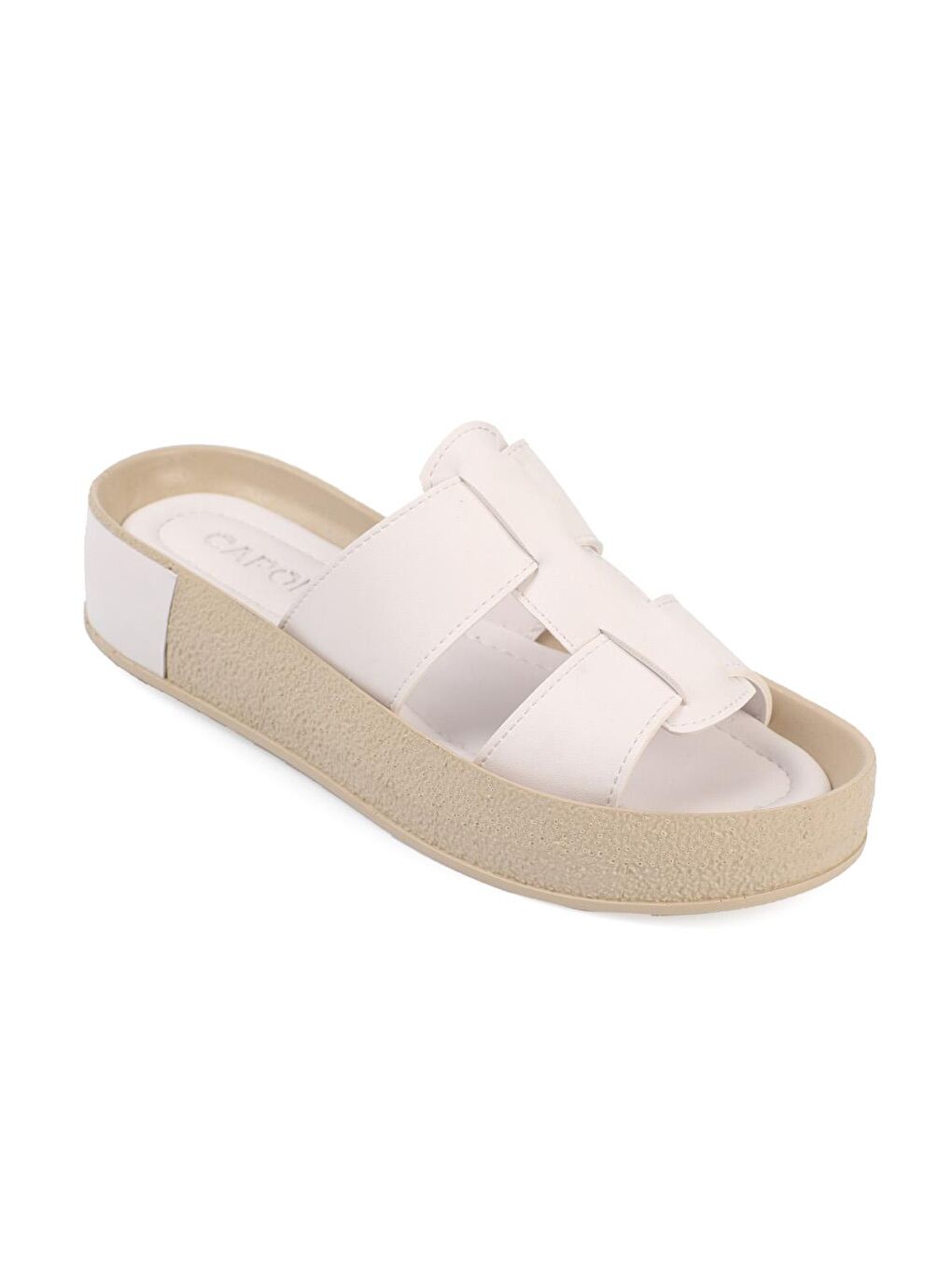 Beyaz Gladyatör Çift Bant Renkli Detaylı Dolgu Topuk Kadın Terlik-2