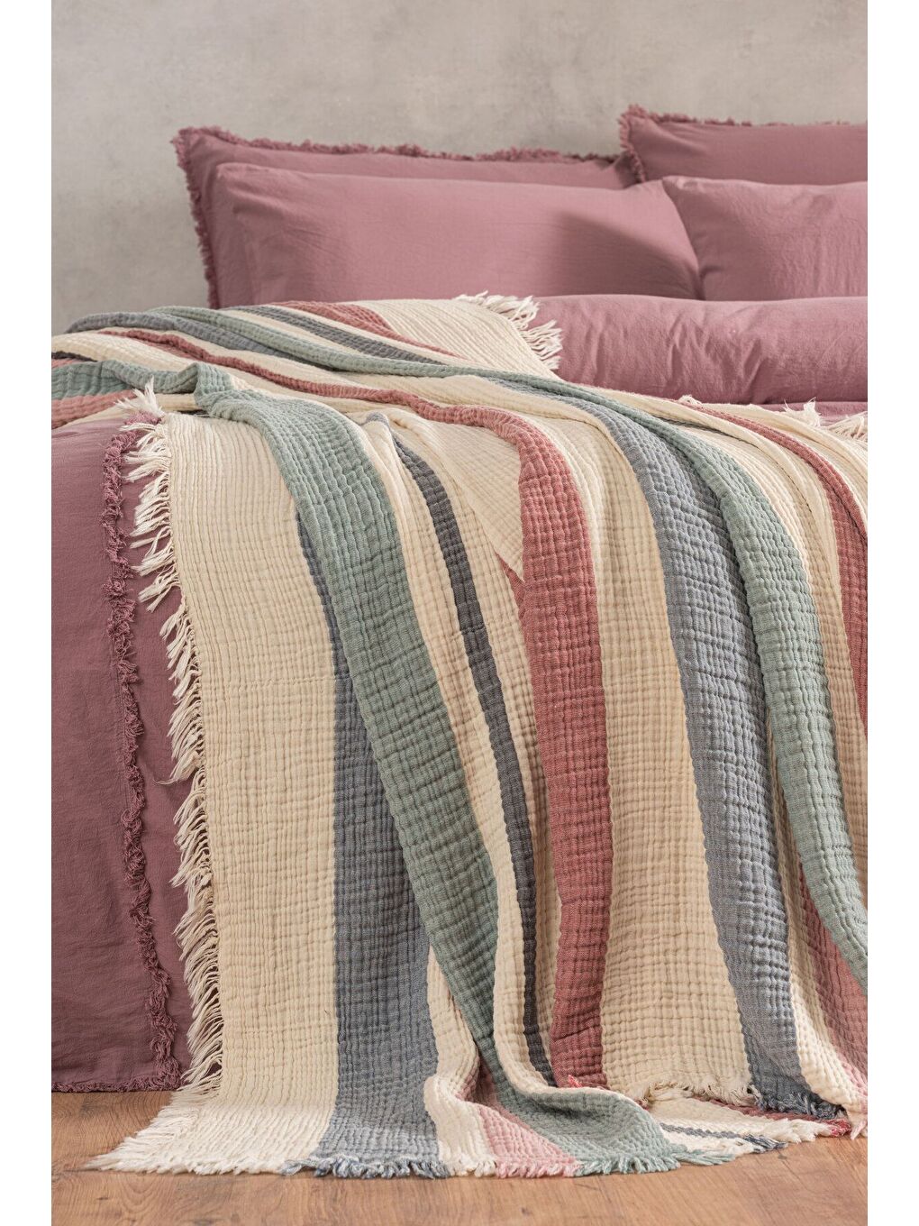 Bordo 4 Katlı %100 Pamuk Müslin Pike & Yatak Örtüsü – 230x250 cm-1