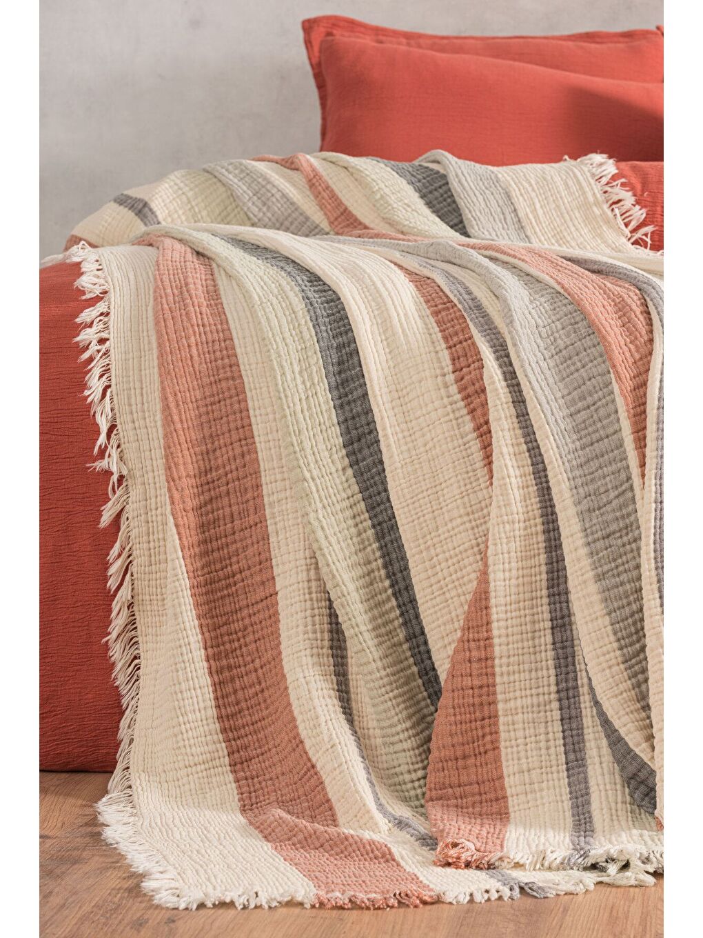 Kahverengi 4 Katlı %100 Pamuk Müslin Pike & Yatak Örtüsü – 230x250 cm